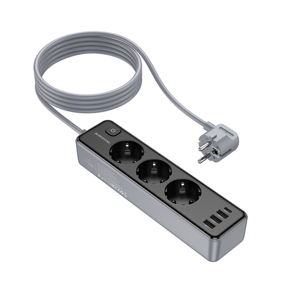 Мережевий подовжувач BOROFONE BAC8 Power 3-position socket(1C3A)(EU/GER)(L=2M) Black Фотографія №6 Мережевий подовжувач BOROFONE BAC8 Power 3-position socket(1C3A)(EU/GER)(L=2M) Black на малюнкі №6