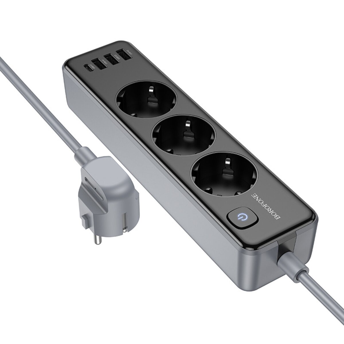 Мережевий подовжувач BOROFONE BAC8 Power 3-position socket(1C3A)(EU/GER)(L=2M) Black Фотографія №3 Мережевий подовжувач BOROFONE BAC8 Power 3-position socket(1C3A)(EU/GER)(L=2M) Black на малюнкі №3