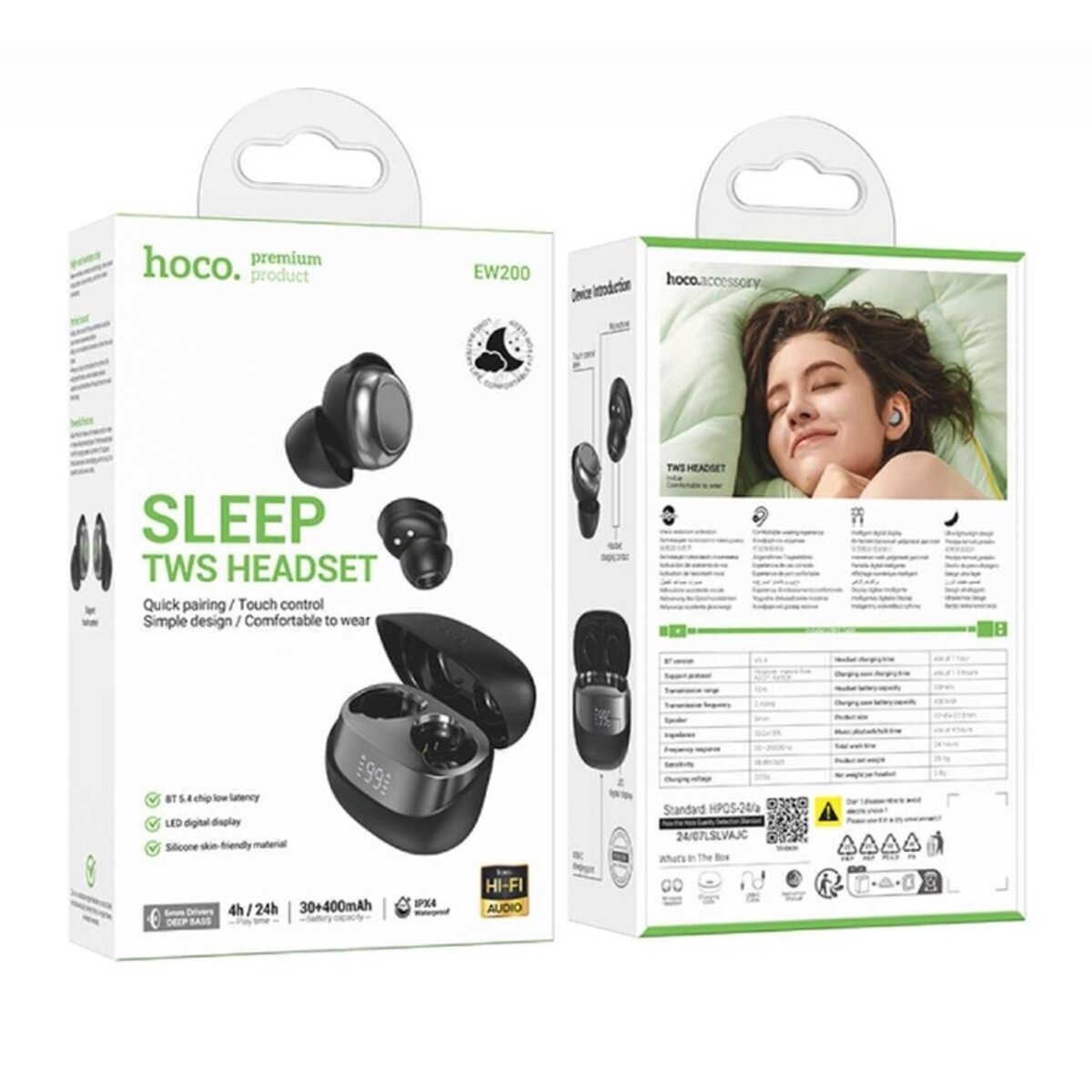 Бездротові навушники HOCO EW200 Elegant true wireless sleep BT headset Black на малюнкі №2