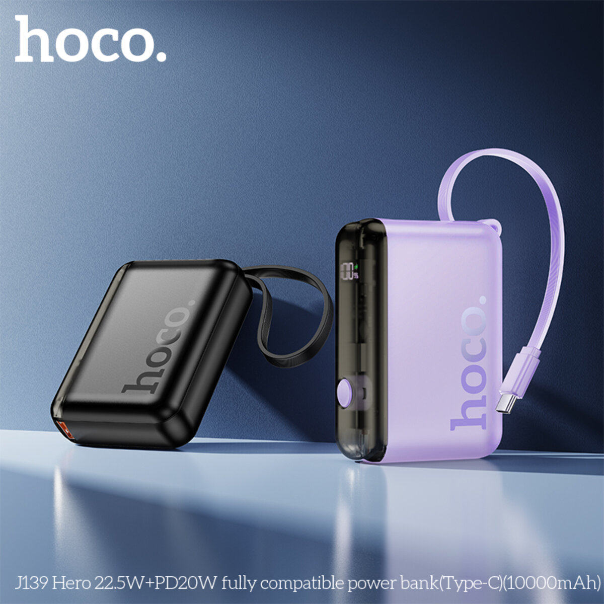Зовнішній акумулятор HOCO J139 Hero 22.5W+PD20W fully compatible power bank(Type-C)(10000mAh) Black (6942007636483) на картинке №4
