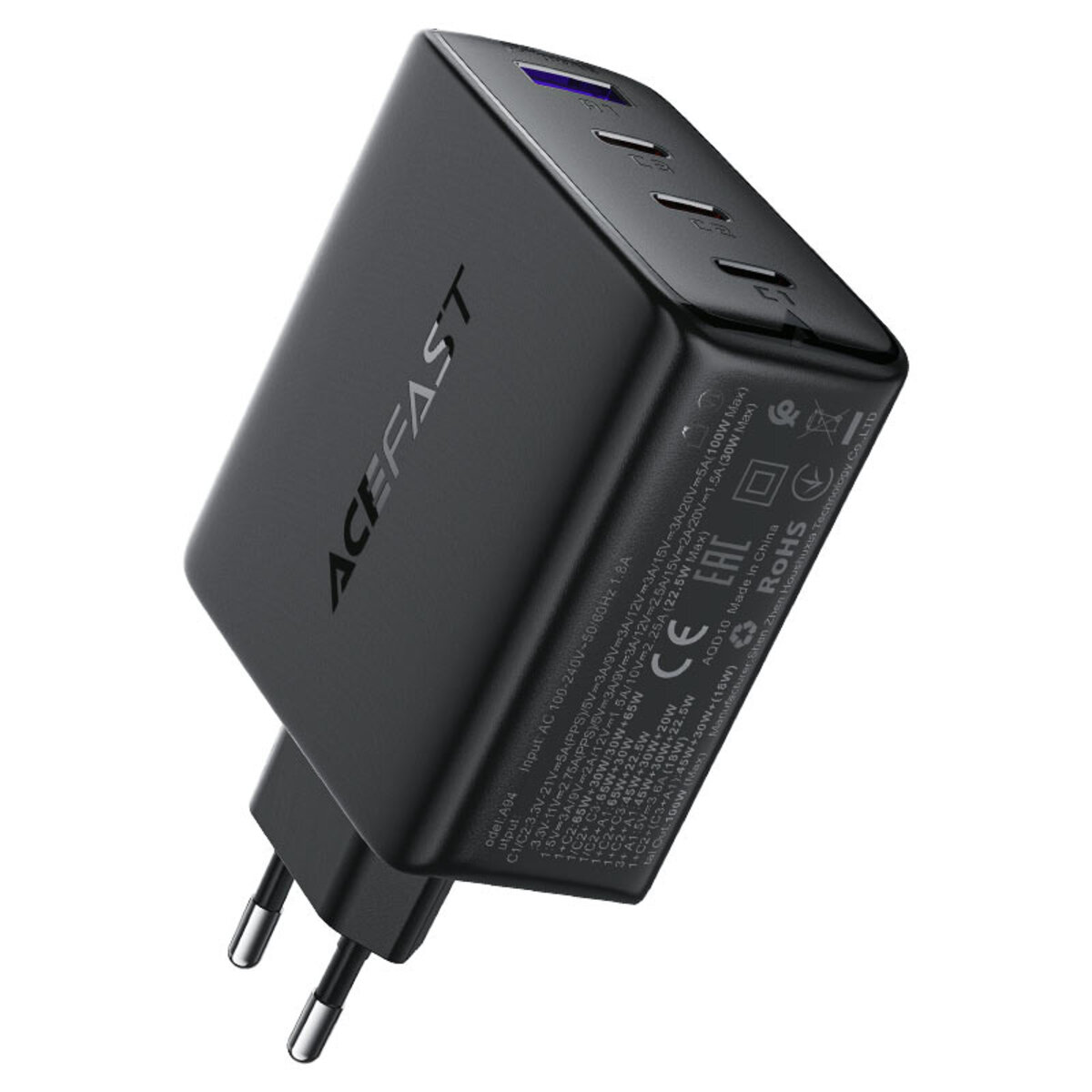 Мережевий зарядний пристрій ACEFAST A94 PD100W GaN (3*USB-C+USB-A) charger  Black на малюнкі №1