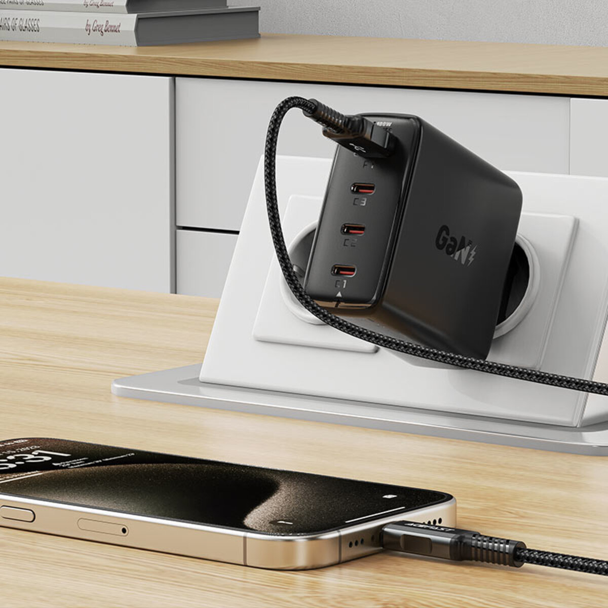 Мережевий зарядний пристрій ACEFAST A94 PD100W GaN (3*USB-C+USB-A) charger  Black на малюнкі №7