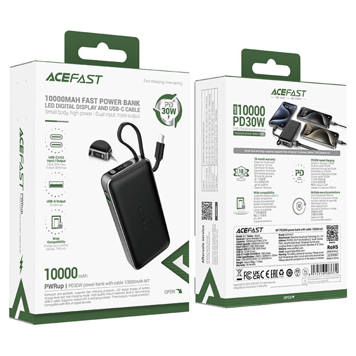 Зовнішній акумулятор ACEFAST M7 PD30W power bank with cable 10000mAh, Black на картинке №7