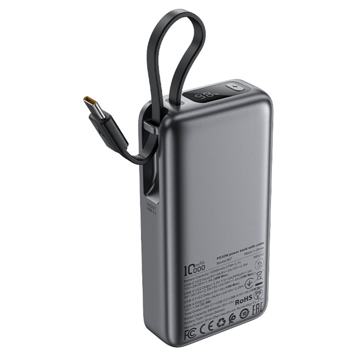 Зовнішній акумулятор ACEFAST M7 PD30W power bank with cable 10000mAh, Black на картинке №3