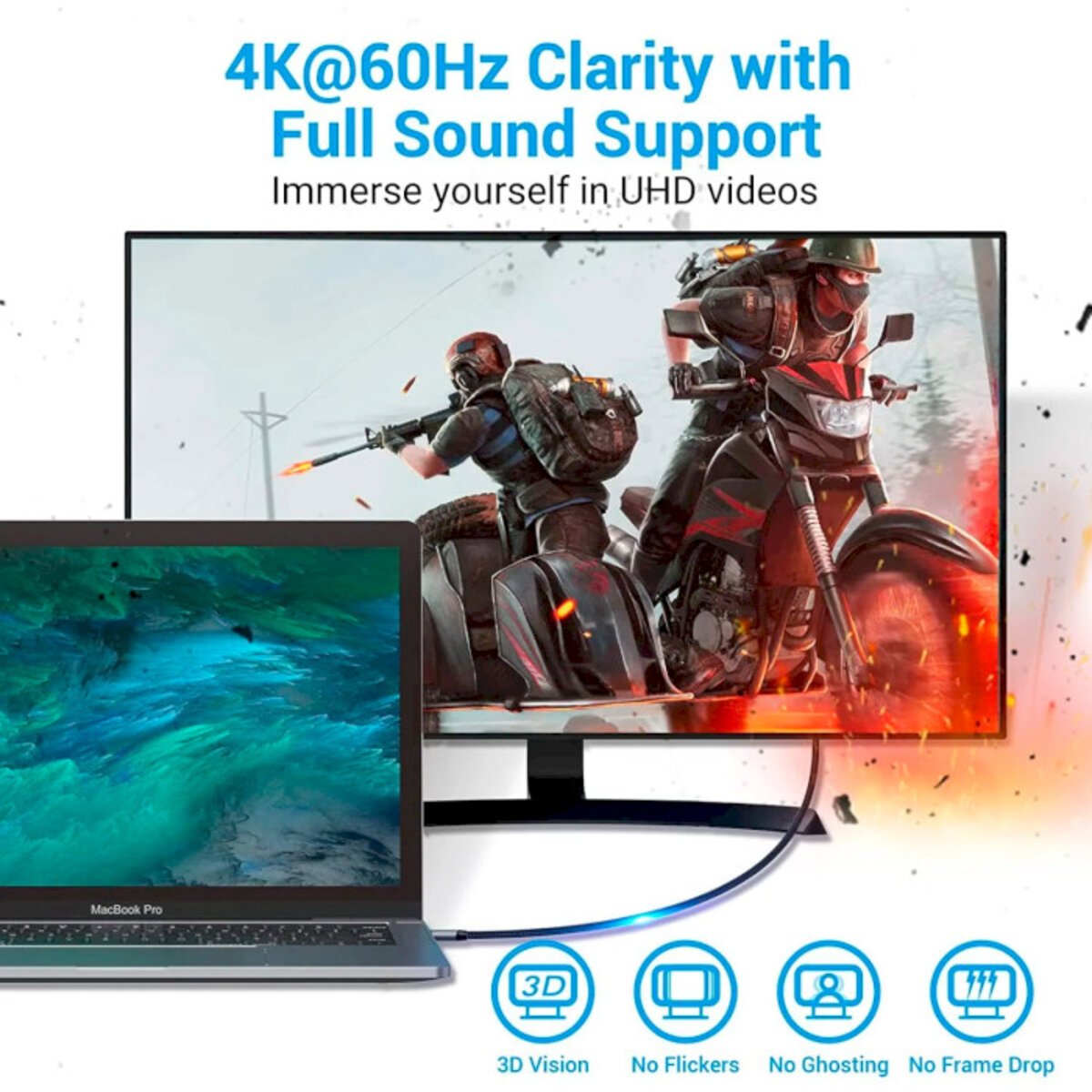 Кабель Vention Cotton Braided USB-C to HDMI Cable 1.5M Black Aluminum Alloy Type на малюнкі №3