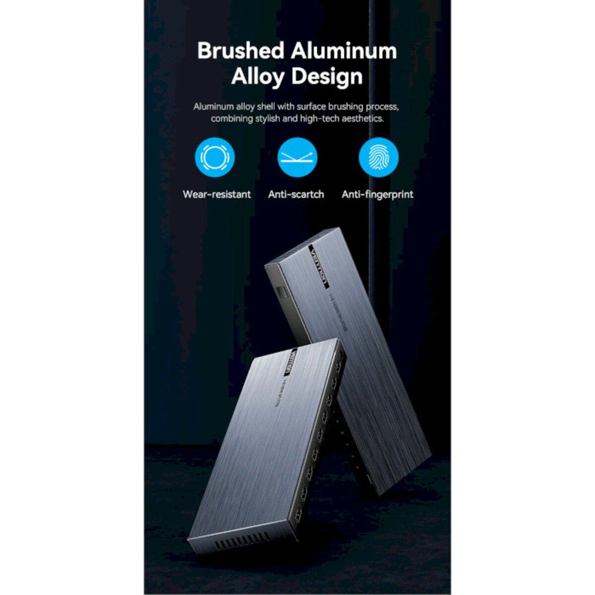 Сплітер Vention 4K 1x8 HDMI Splitter Black Aluminum Alloy Type EU Standard (AKQB0-EU) Фотографія №3 Сплітер Vention 4K 1x8 HDMI Splitter Black Aluminum Alloy Type EU Standard (AKQB0-EU) на малюнкі №3