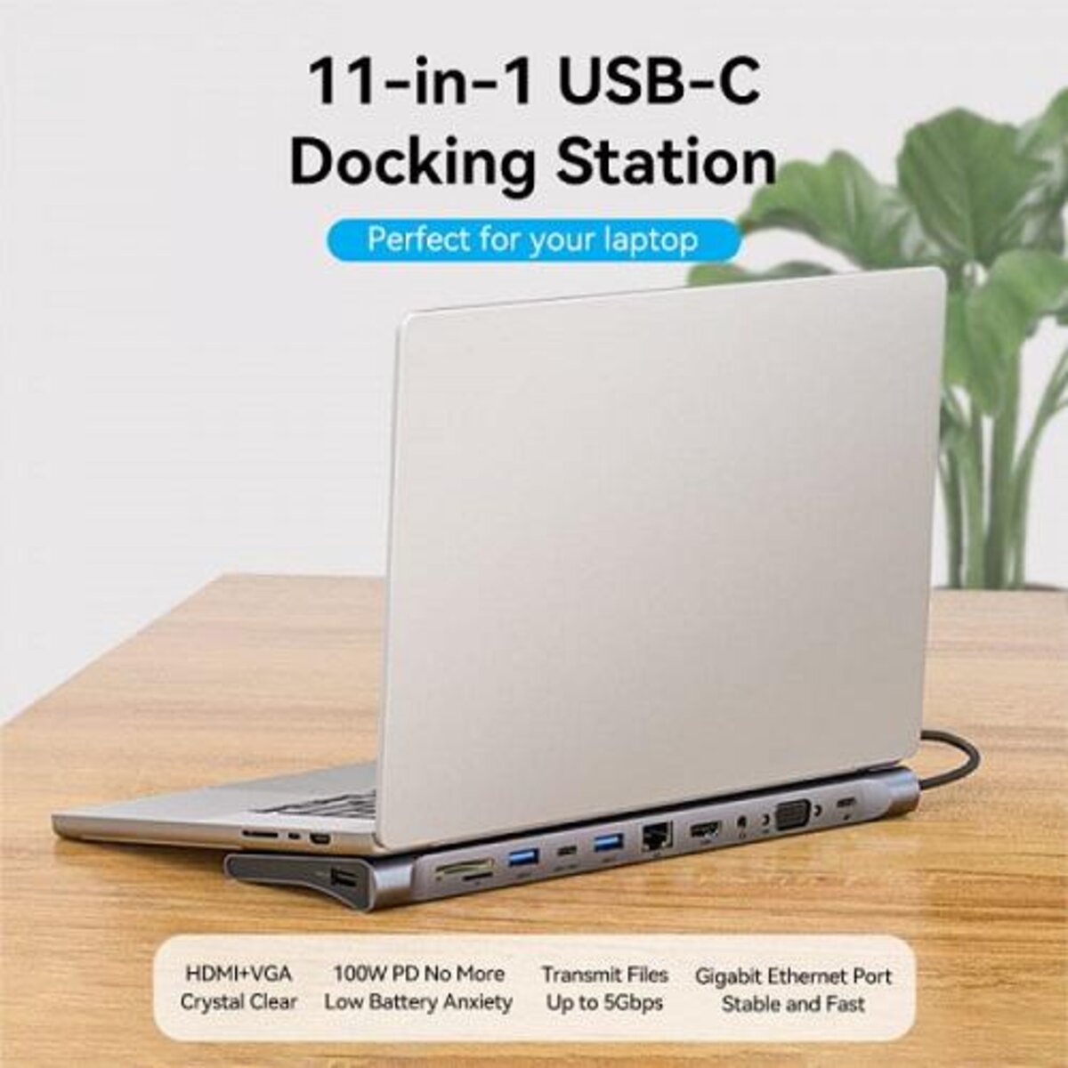 USB-хаб Vention Multi-function USB-C to HDMI/VGA/USB-C Gen 1/USB 3.0x2/USB 2.0/RJ45/SD/TF/TRRS 3.5mm/PD Docking Station 0.25m (THTHC) на картинке №4