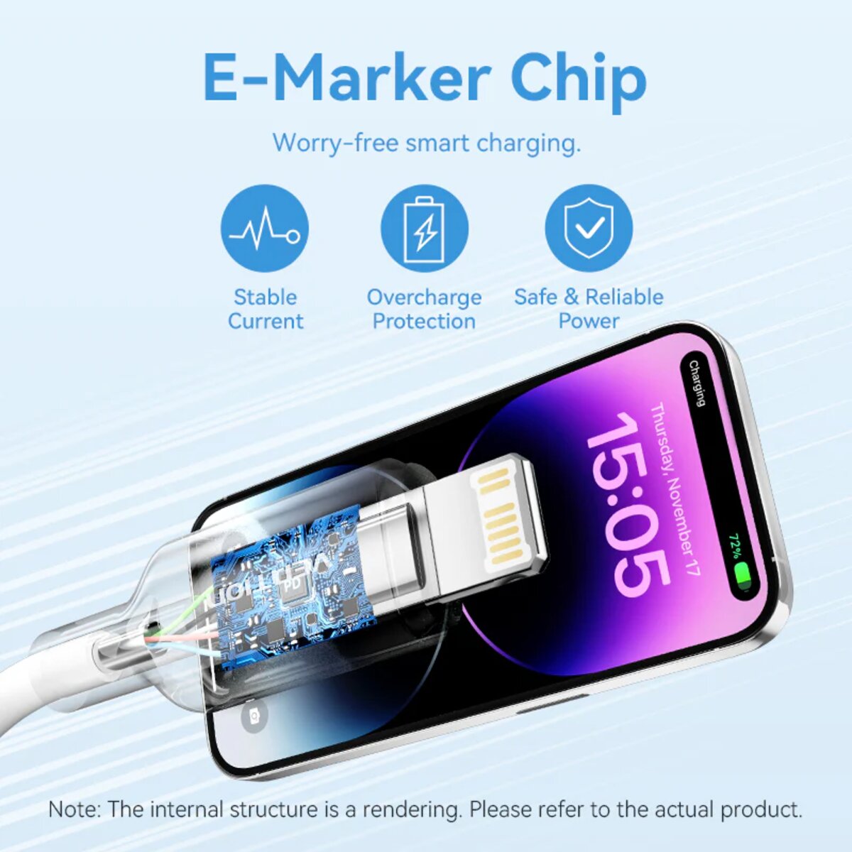 Кабель Vention USB 2.0 Type-C Male to Lightning Male 3A Cable 2M Black PVC Type (LAKBH) на картинке №7