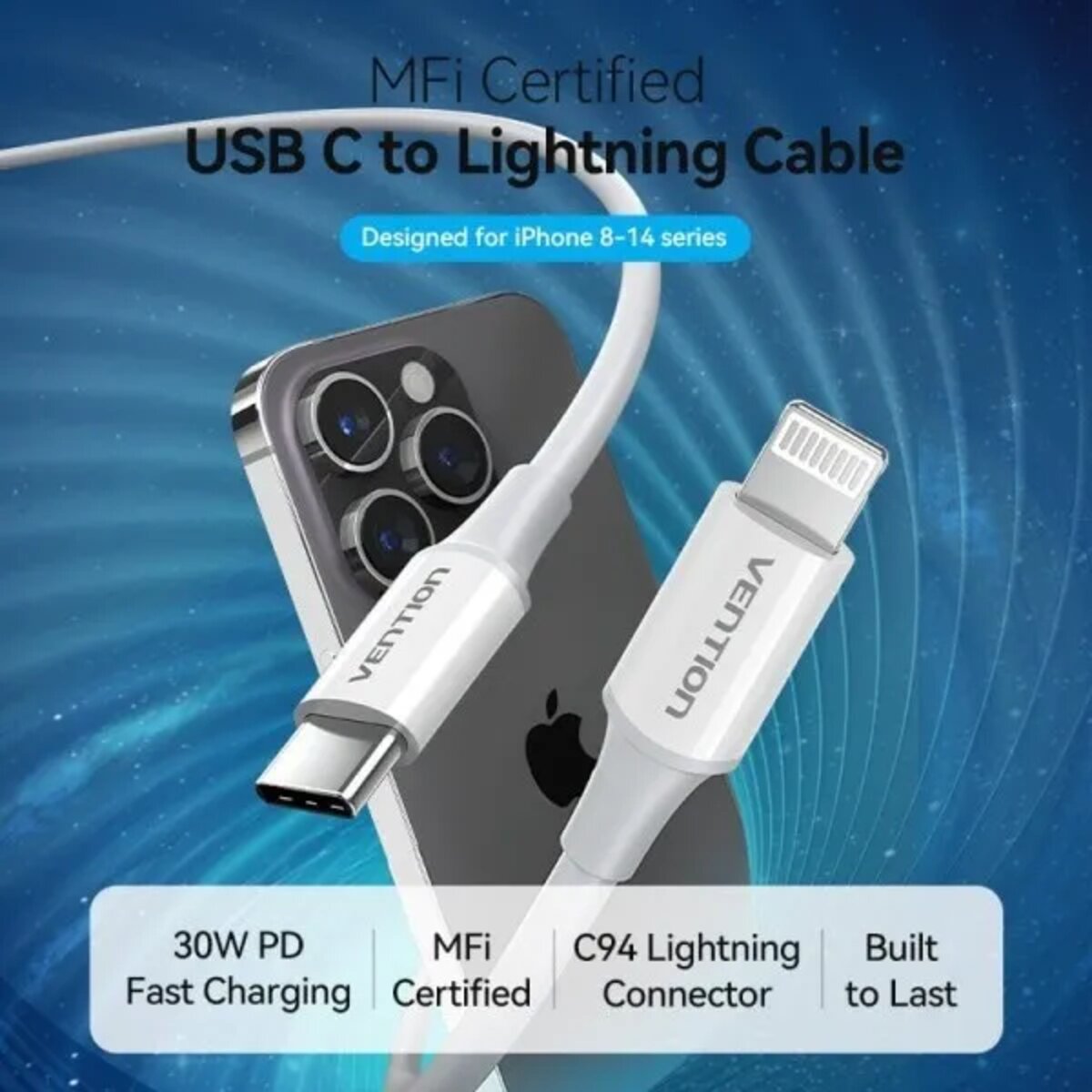 USB 2.0 Type-C Male to Lightning Male 3A Cable 1M White PVC Type (LAKWF) Фотографія №2 USB 2.0 Type-C Male to Lightning Male 3A Cable 1M White PVC Type (LAKWF) на малюнкі №2