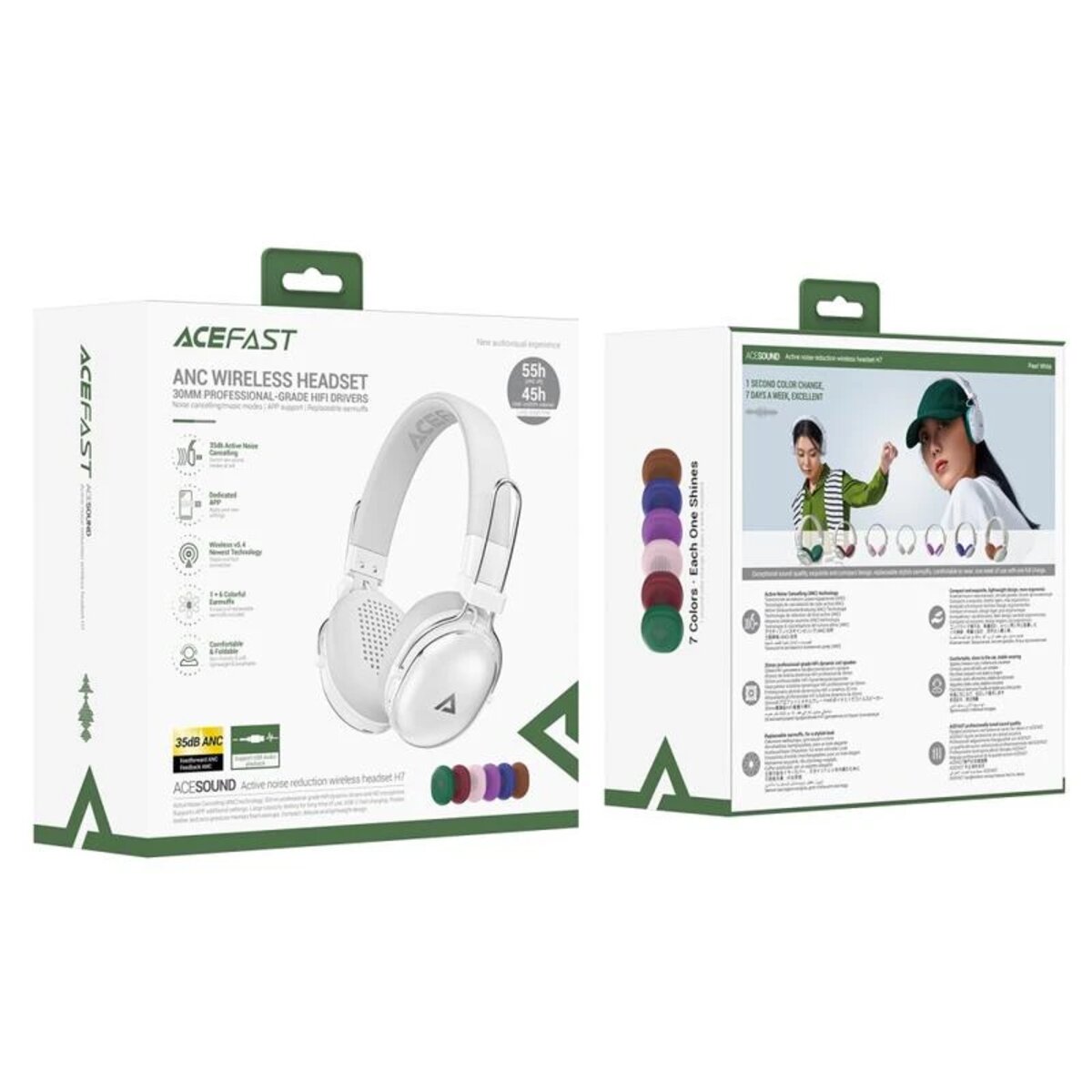 Бездротові навушники ACEFAST H7 active noise reduction wireless headset Pearl white (6974316283560) Фотографія №2 Бездротові навушники ACEFAST H7 active noise reduction wireless headset Pearl white (6974316283560) на малюнкі №2