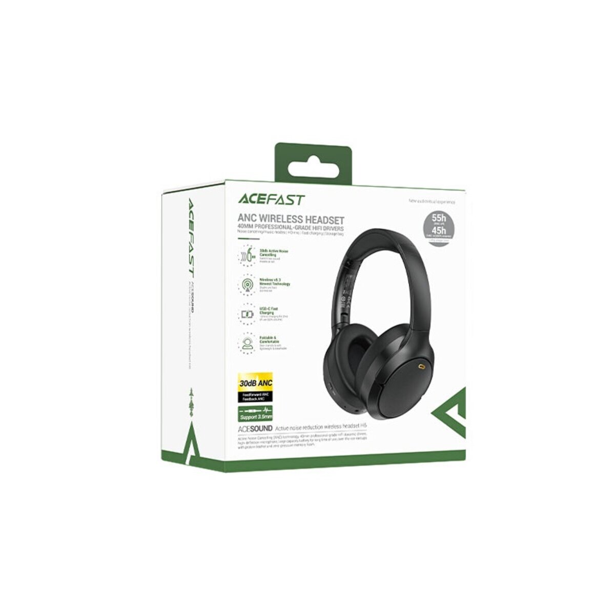 Бездротові навушники ACEFAST H6 active noise reduction wireless headset Black (6974316283683) на картинке №2