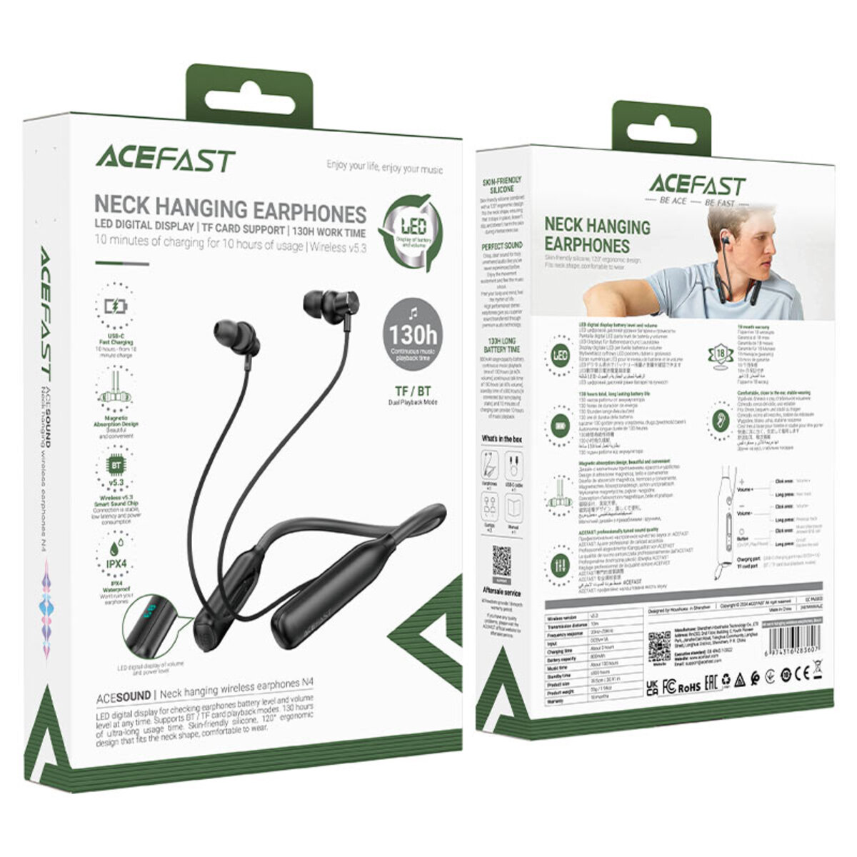 Бездротові навушники ACEFAST N4 neck hanging wireless earphones Black (6974316283607) на картинке №2