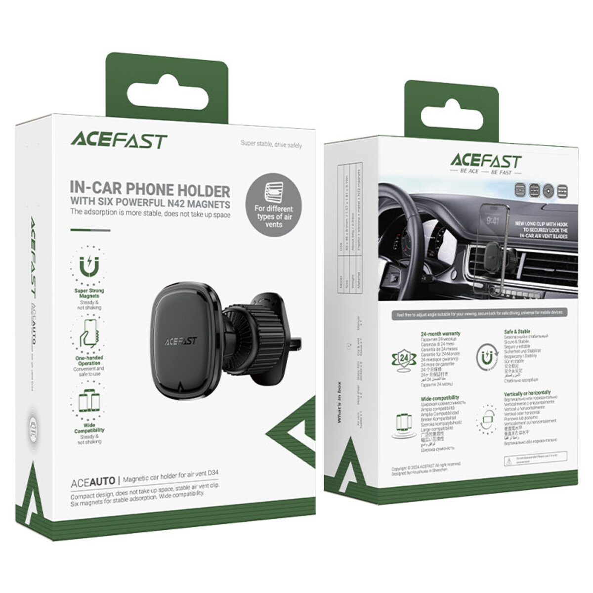 Автотримач для телефона ACEFAST D34 air outlet magnetic car holder Black (6974316282310) на картинке №2