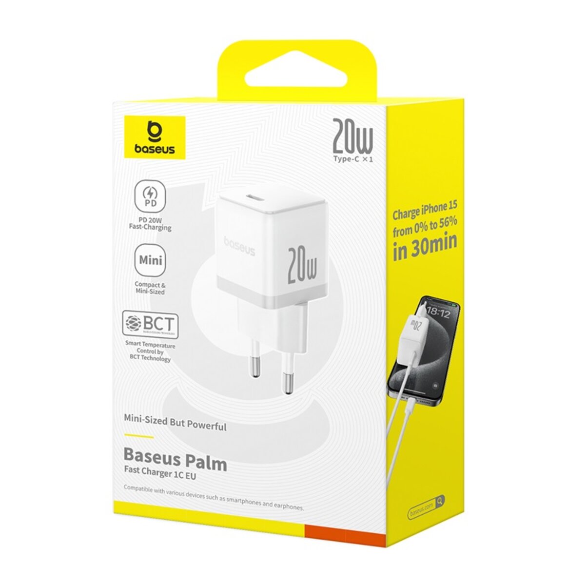 Мережевий зарядний пристрій Baseus Palm Fast Charger 1C 20W EU Moon White (P10111602213-00) Фотографія №2 Мережевий зарядний пристрій Baseus Palm Fast Charger 1C 20W EU Moon White (P10111602213-00) на малюнкі №2