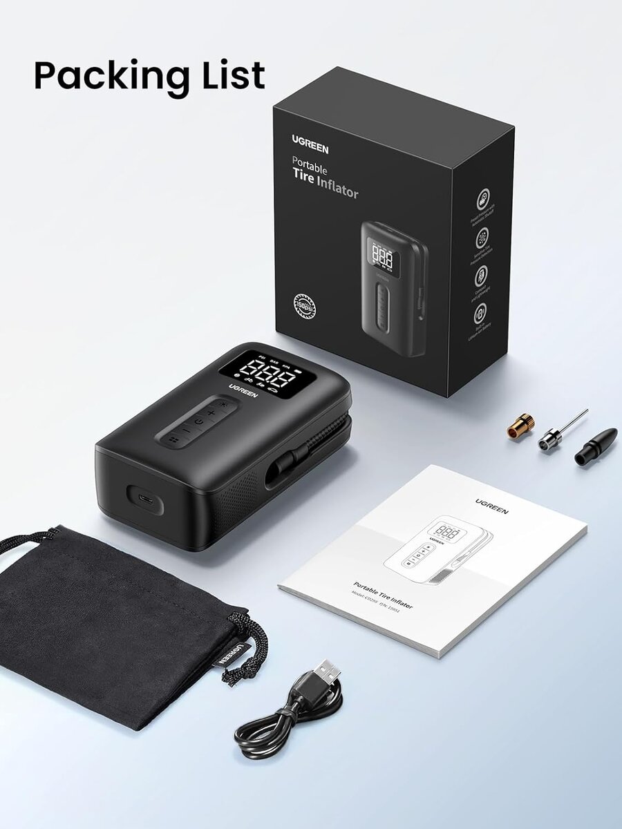 Автомобільний насос UGREEN Portable Tire Inflator (UGR-15951) на картинке №8