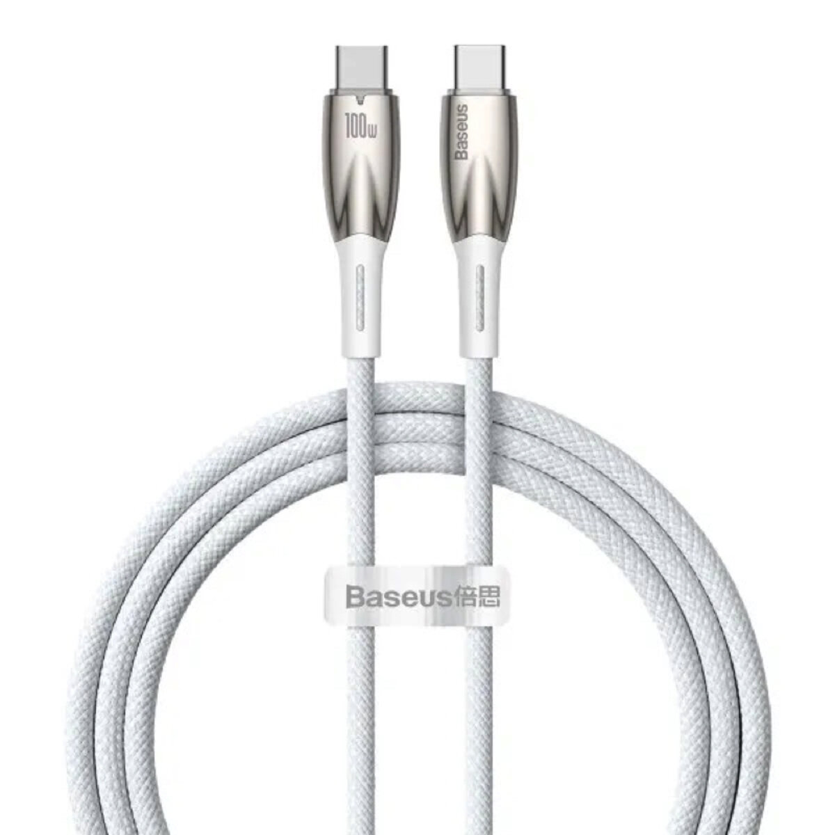 Кабель Baseus Glimmer Series Fast Charging Data Cable Type-C to Type-C 100W 2m White (CADH000802) на картинке №1
