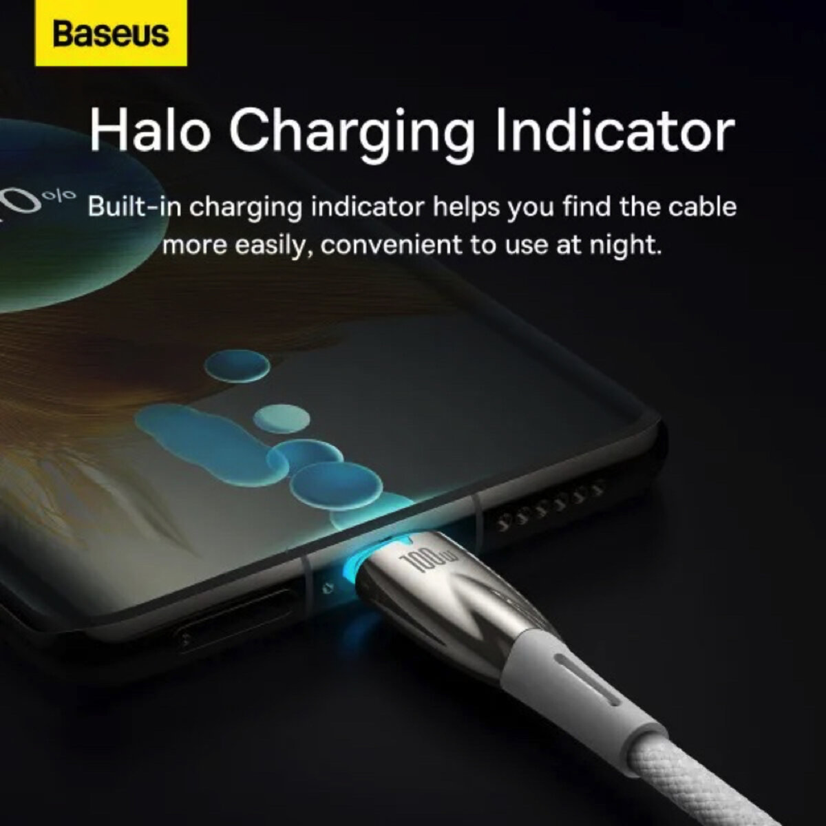 Кабель Baseus Glimmer Series Fast Charging Data Cable Type-C to Type-C 100W 2m White (CADH000802) на картинке №6