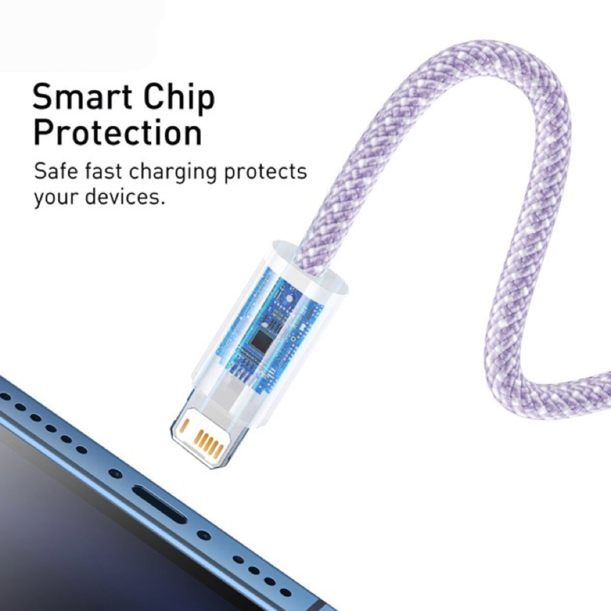 Кабель Baseus Dynamic Series Fast Charging Data Cable USB to iP 2.4A 2m Purple (CALD000505) Фотографія №6 Кабель Baseus Dynamic Series Fast Charging Data Cable USB to iP 2.4A 2m Purple (CALD000505) на малюнкі №6