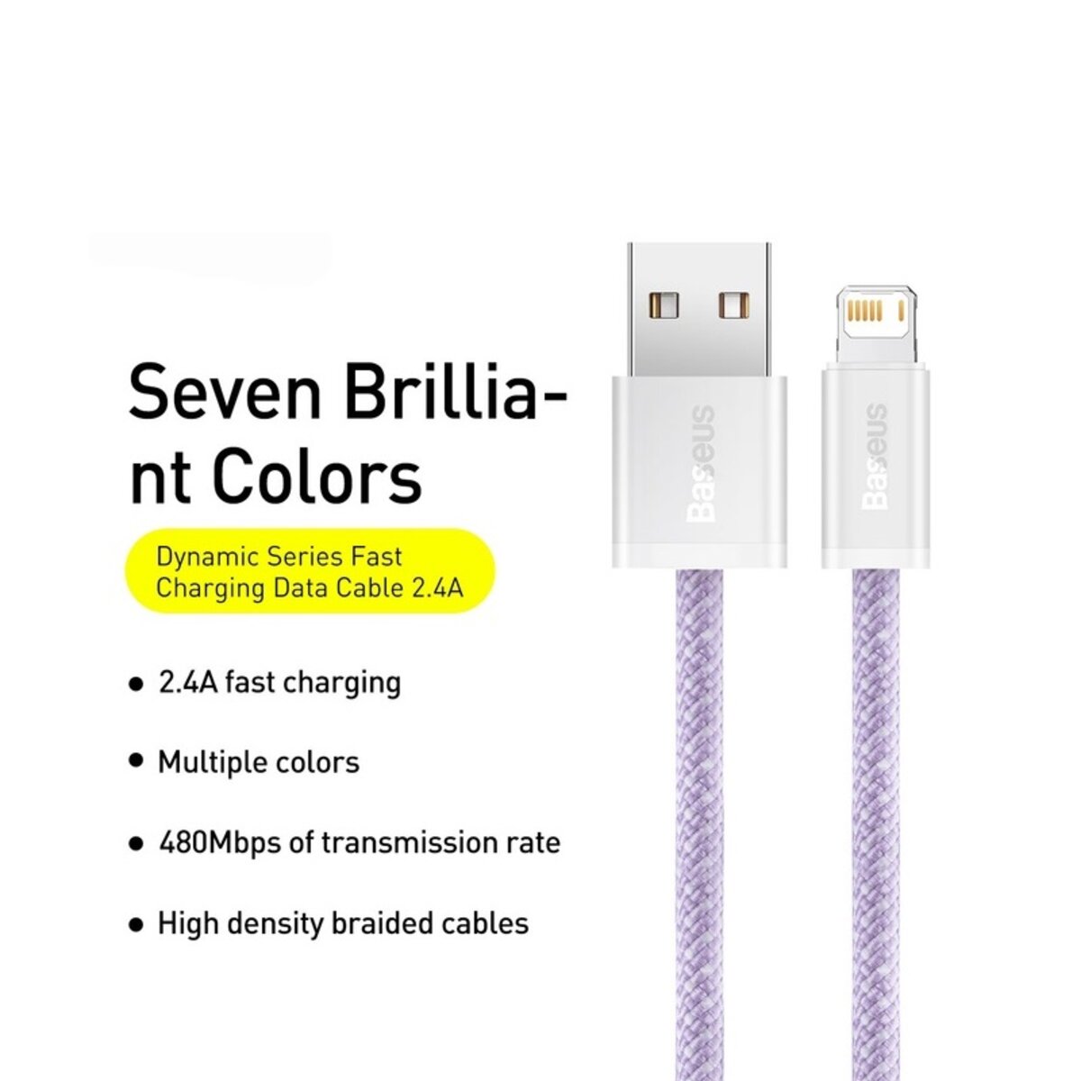 Кабель Baseus Dynamic Series Fast Charging Data Cable USB to iP 2.4A 2m Purple (CALD000505) Фотографія №3 Кабель Baseus Dynamic Series Fast Charging Data Cable USB to iP 2.4A 2m Purple (CALD000505) на малюнкі №3