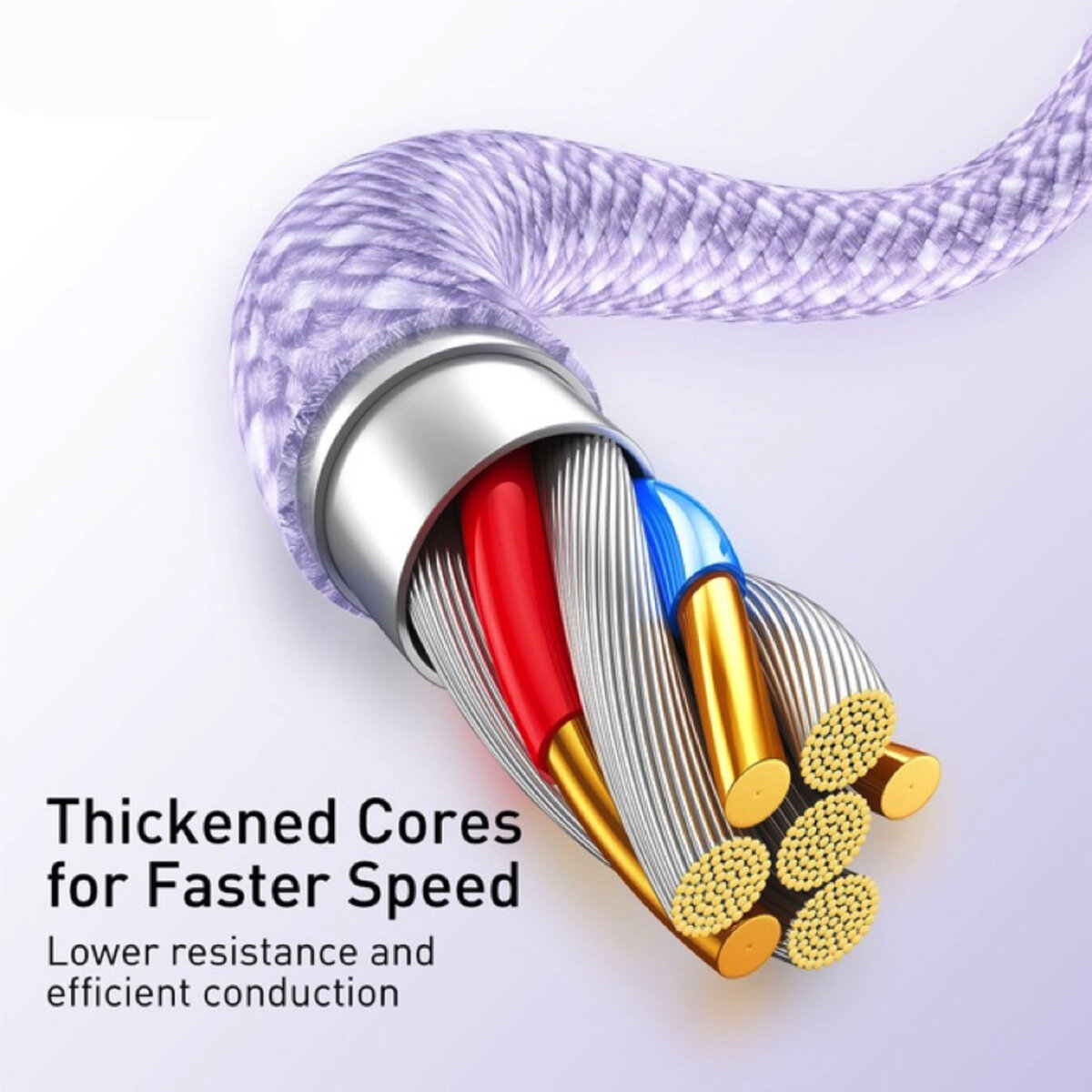 Кабель Baseus Dynamic Series Fast Charging Data Cable USB to iP 2.4A 2m Purple (CALD000505) Фотографія №7 Кабель Baseus Dynamic Series Fast Charging Data Cable USB to iP 2.4A 2m Purple (CALD000505) на малюнкі №7