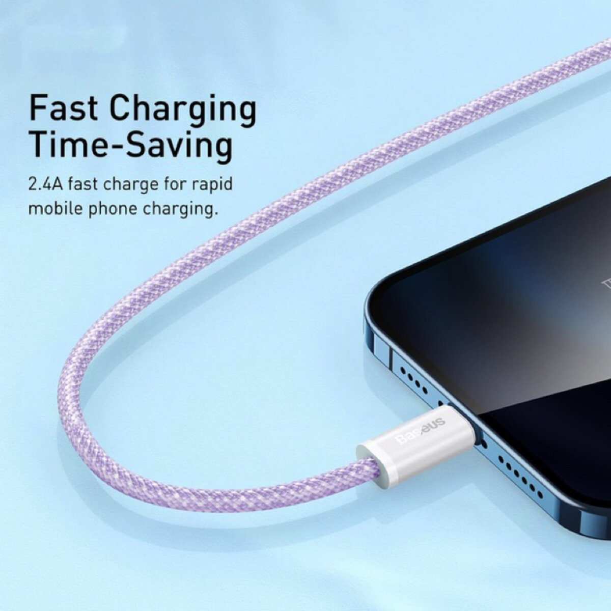 Кабель Baseus Dynamic Series Fast Charging Data Cable USB to iP 2.4A 2m Purple (CALD000505) Фотографія №4 Кабель Baseus Dynamic Series Fast Charging Data Cable USB to iP 2.4A 2m Purple (CALD000505) на малюнкі №4