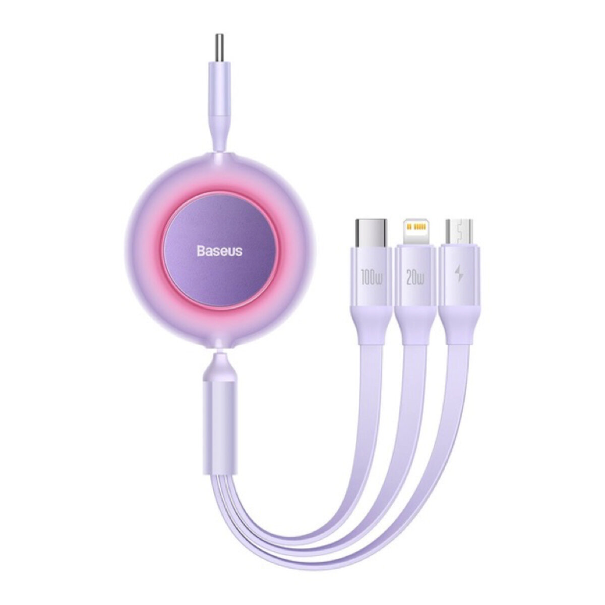 Кабель Baseus Bright Mirror 2 Series Retractable 3-in-1 Fast Charging  Data Cable Type-C to M+L+C 100W 1.1m Purple (CAMJ010205) на картинке №1