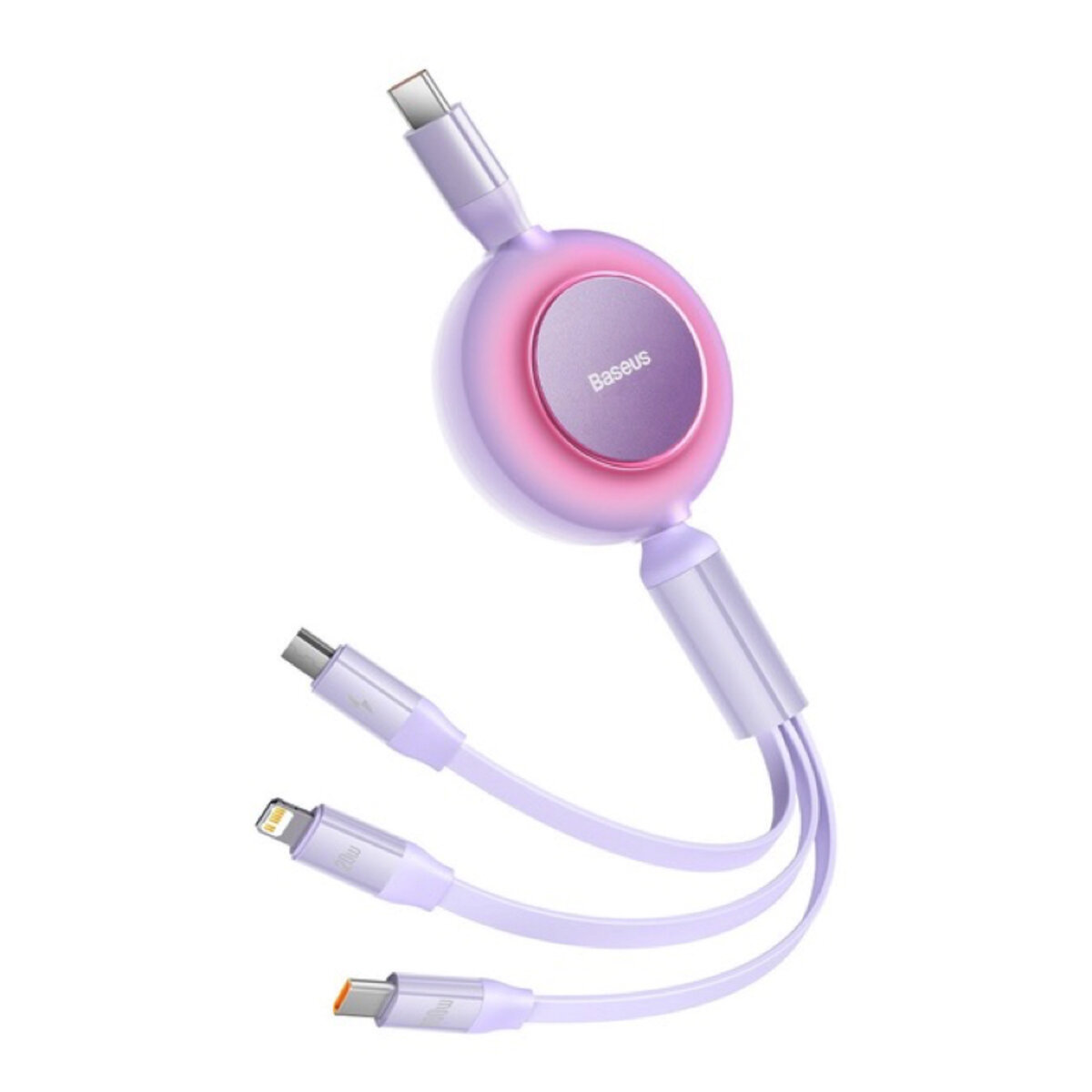 Кабель Baseus Bright Mirror 2 Series Retractable 3-in-1 Fast Charging  Data Cable Type-C to M+L+C 100W 1.1m Purple (CAMJ010205) на картинке №3