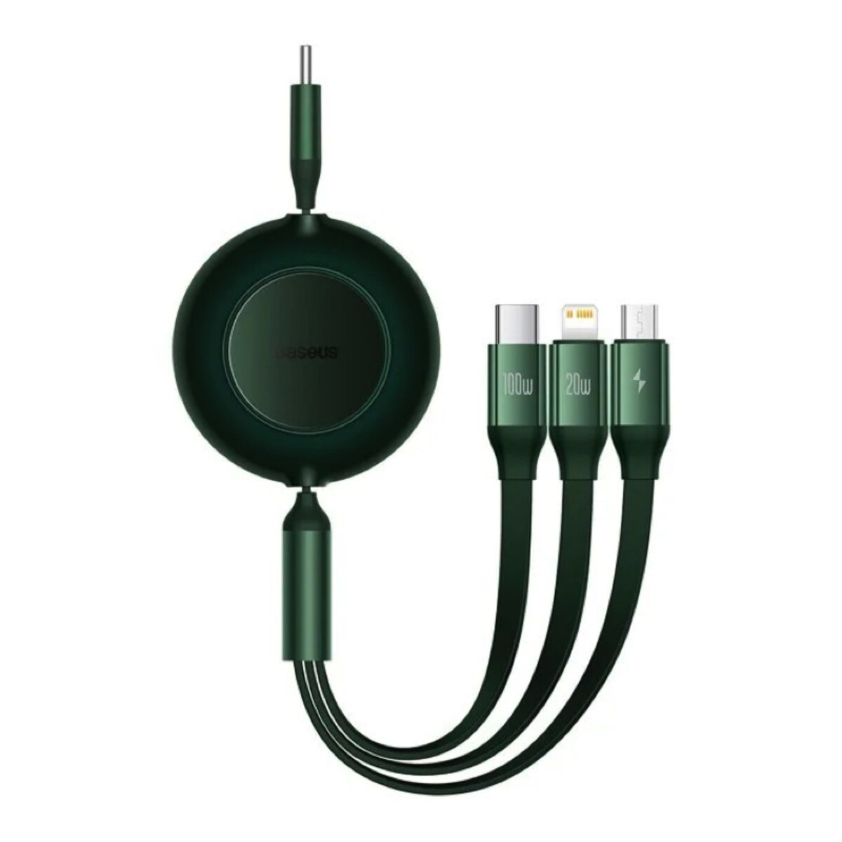 Кабель Baseus Bright Mirror 2 Series Retractable 3-in-1 Fast Charging  Data Cable Type-C to M+L+C 100W 1.1m Green (CAMJ010206) на картинке №1