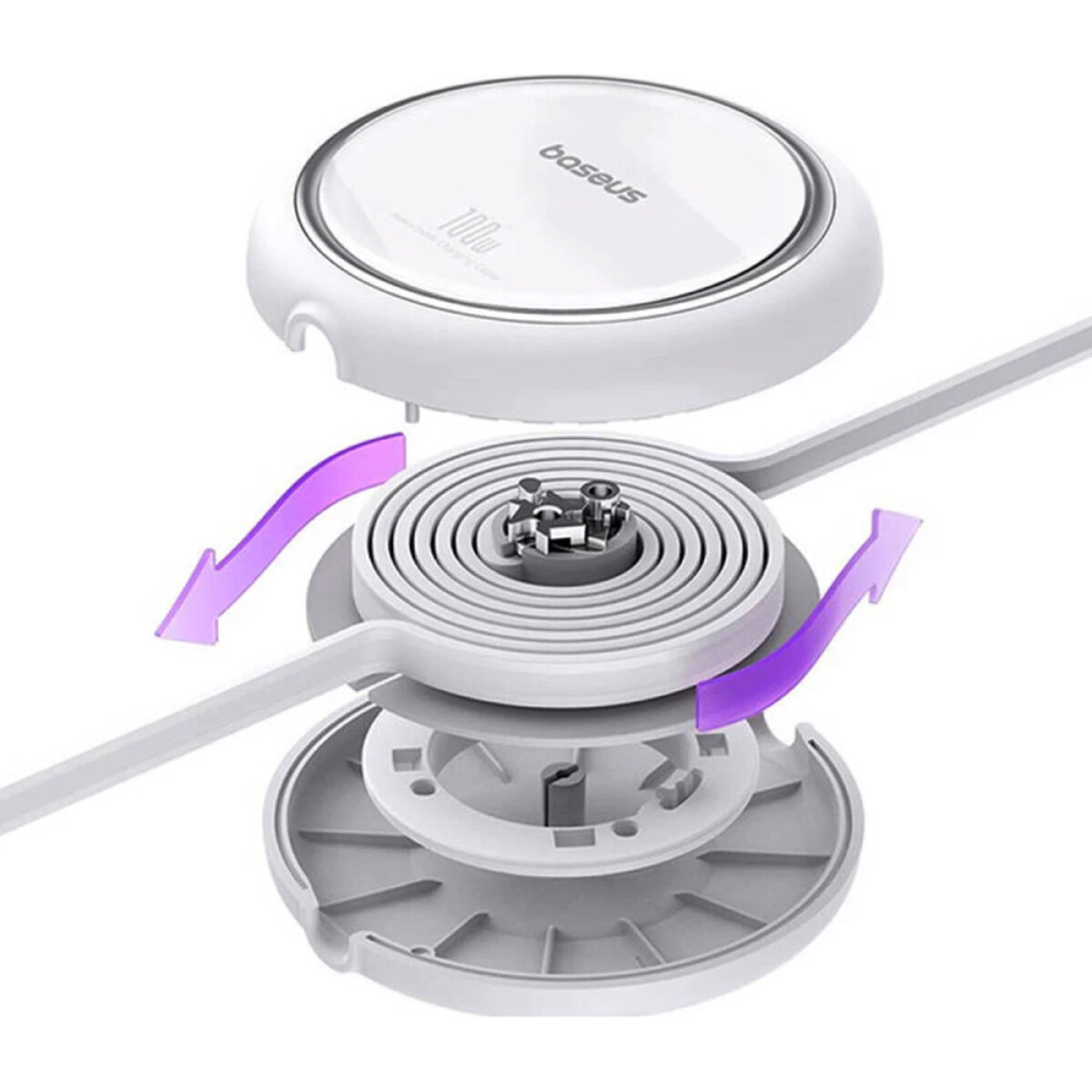 Кабель Baseus Free2Draw Mini Retractable Charging Cable Type-C to Type-C 100W 1m Moon White (P10364500211-00) на картинке №6