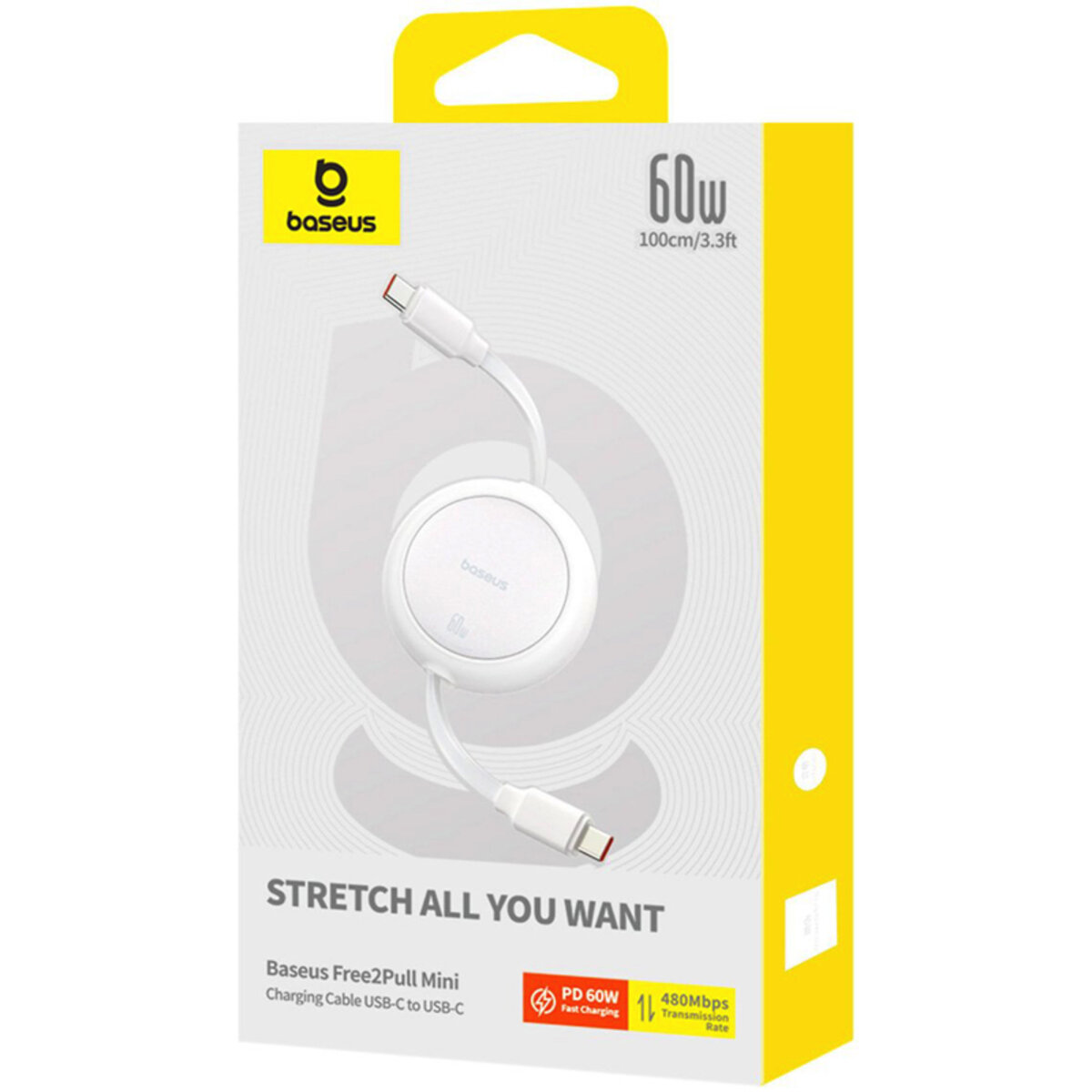 Кабель Baseus Free2Pull Mini Charging Cable USB-C to USB-C 60W 1m Moon White (P10364500211-01) на картинке №2
