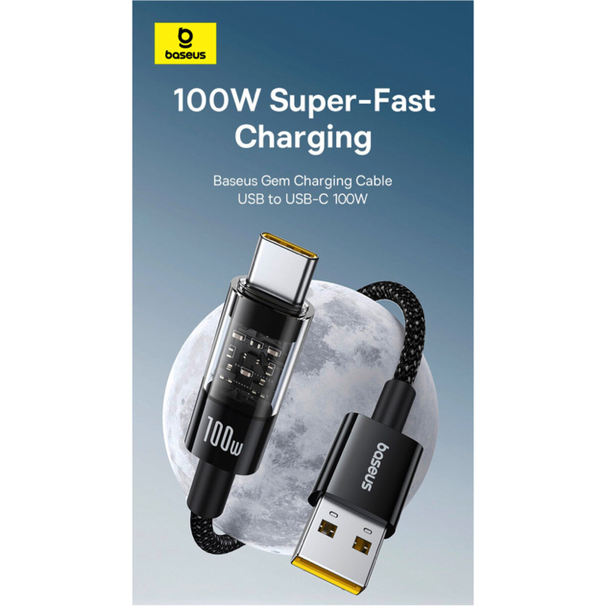 Кабель Baseus Gem Fast-Charging Data Cable USB to USB-C 100W 2m Cluster Black (P10373002111-01) Зображення №7 Кабель Baseus Gem Fast-Charging Data Cable USB to USB-C 100W 2m Cluster Black (P10373002111-01) дивитися фото №7