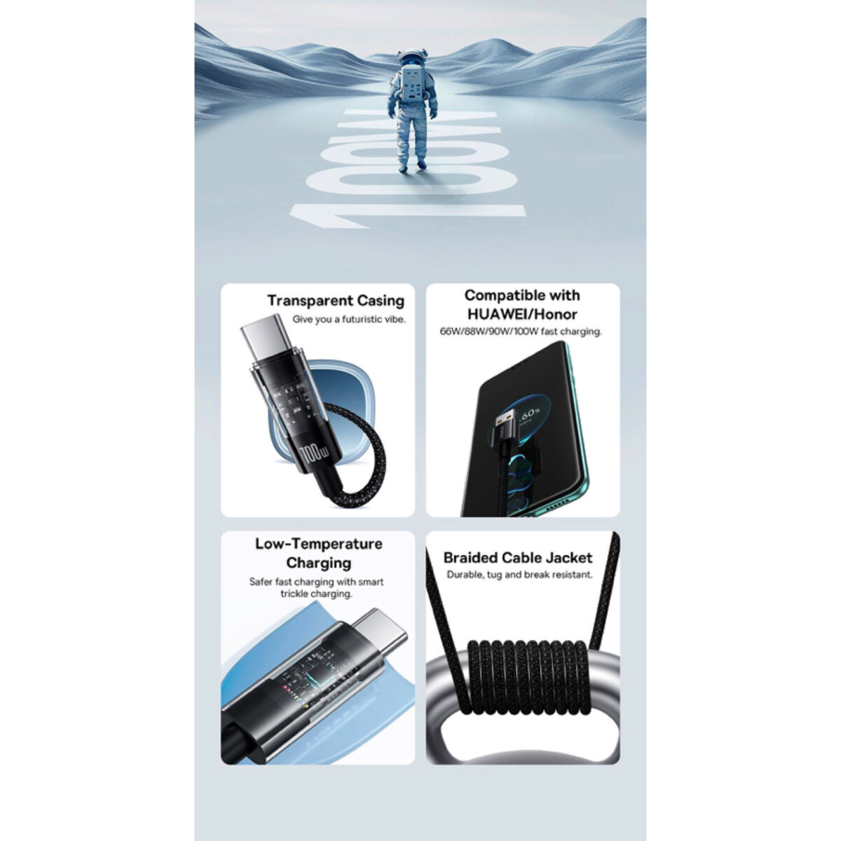 Кабель Baseus Gem Fast-Charging Data Cable USB to USB-C 100W 2m Cluster Black (P10373002111-01) Зображення №6 Кабель Baseus Gem Fast-Charging Data Cable USB to USB-C 100W 2m Cluster Black (P10373002111-01) дивитися фото №6