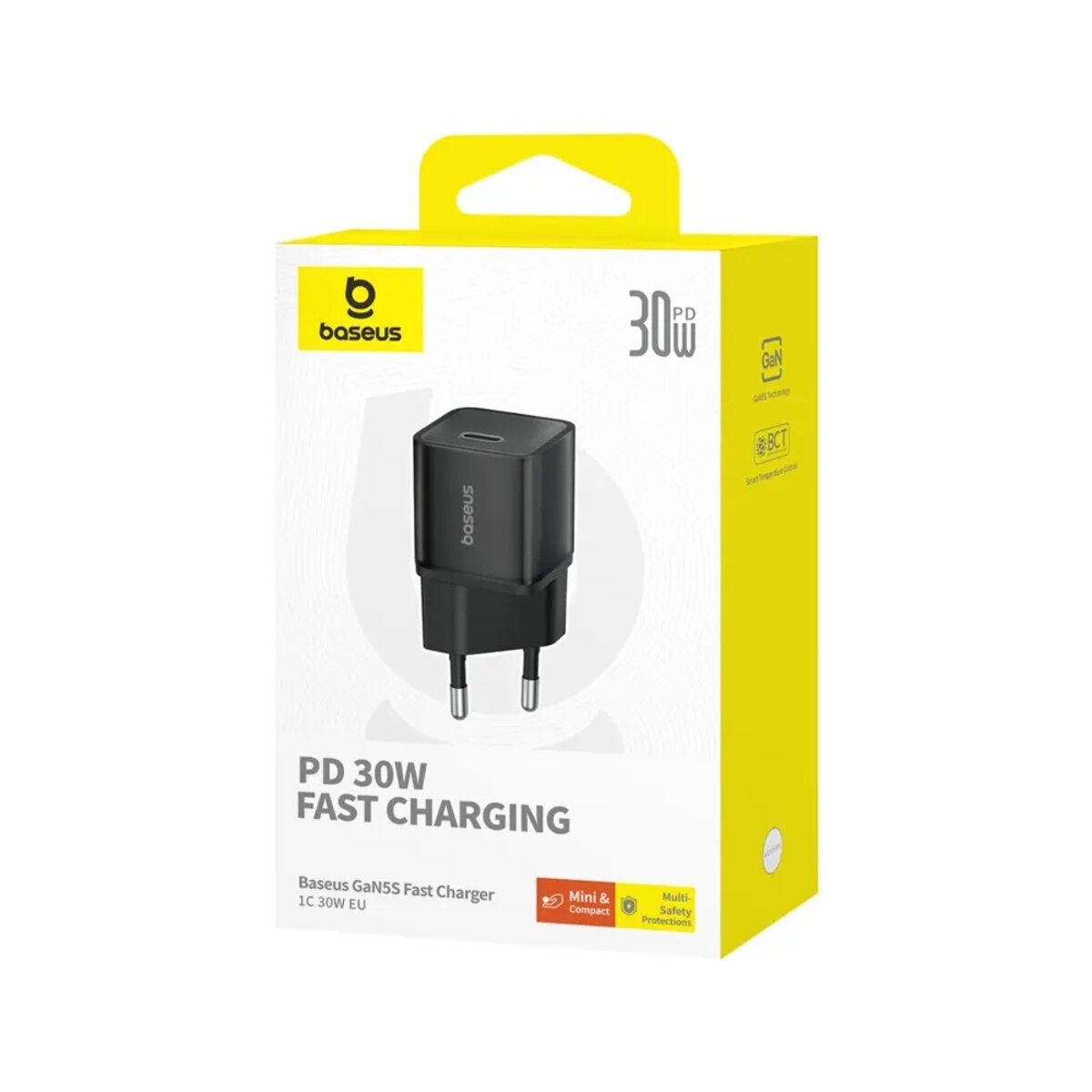 Мережевий зарядний пристрій Baseus  GaN5S Fast Charger 1C 30W EU Cluster Black (P10162504113-00) на картинке №2