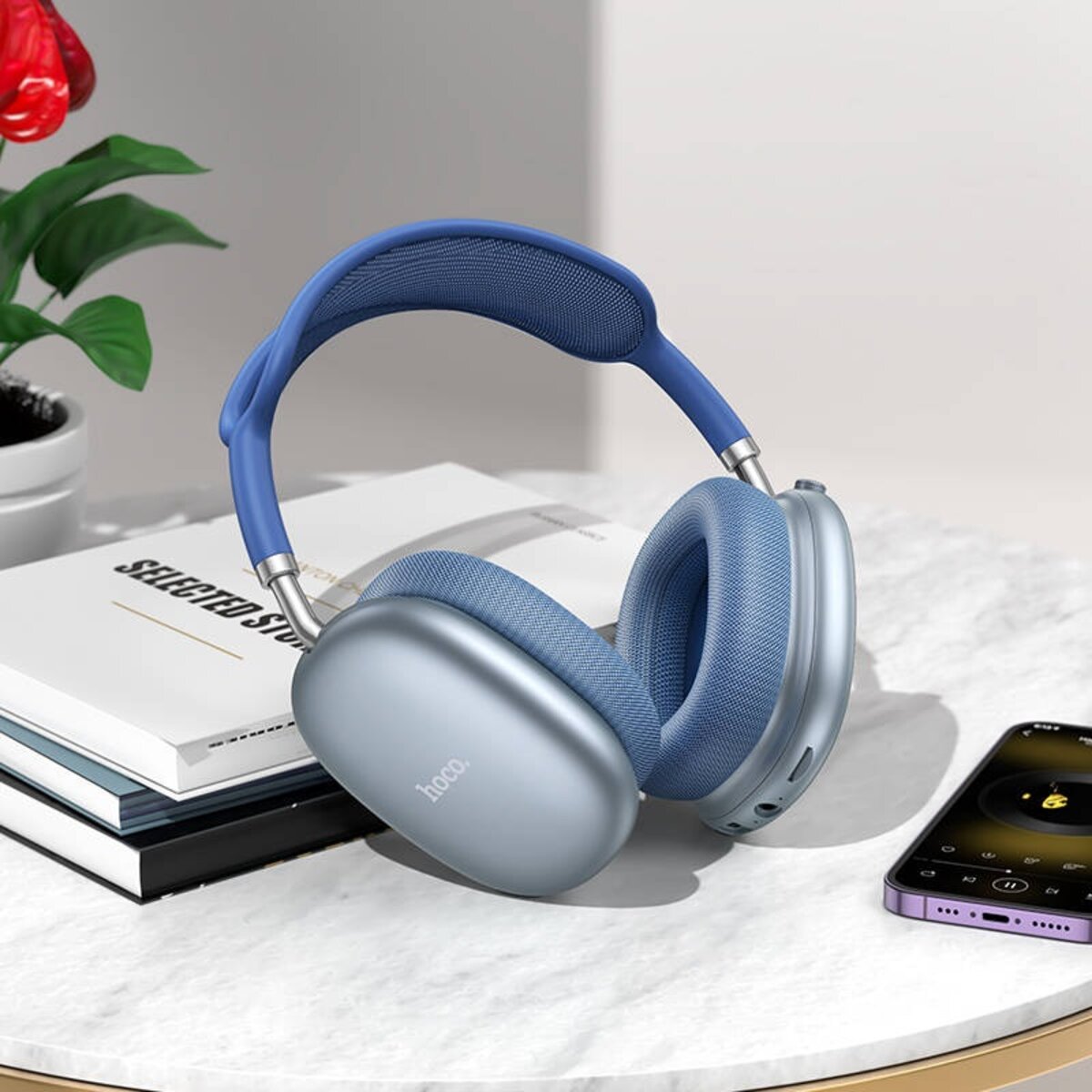 Бездротові навушники HOCO W55 Pleasing BT headphones Sky Blue Фотографія №4 Бездротові навушники HOCO W55 Pleasing BT headphones Sky Blue на малюнкі №4