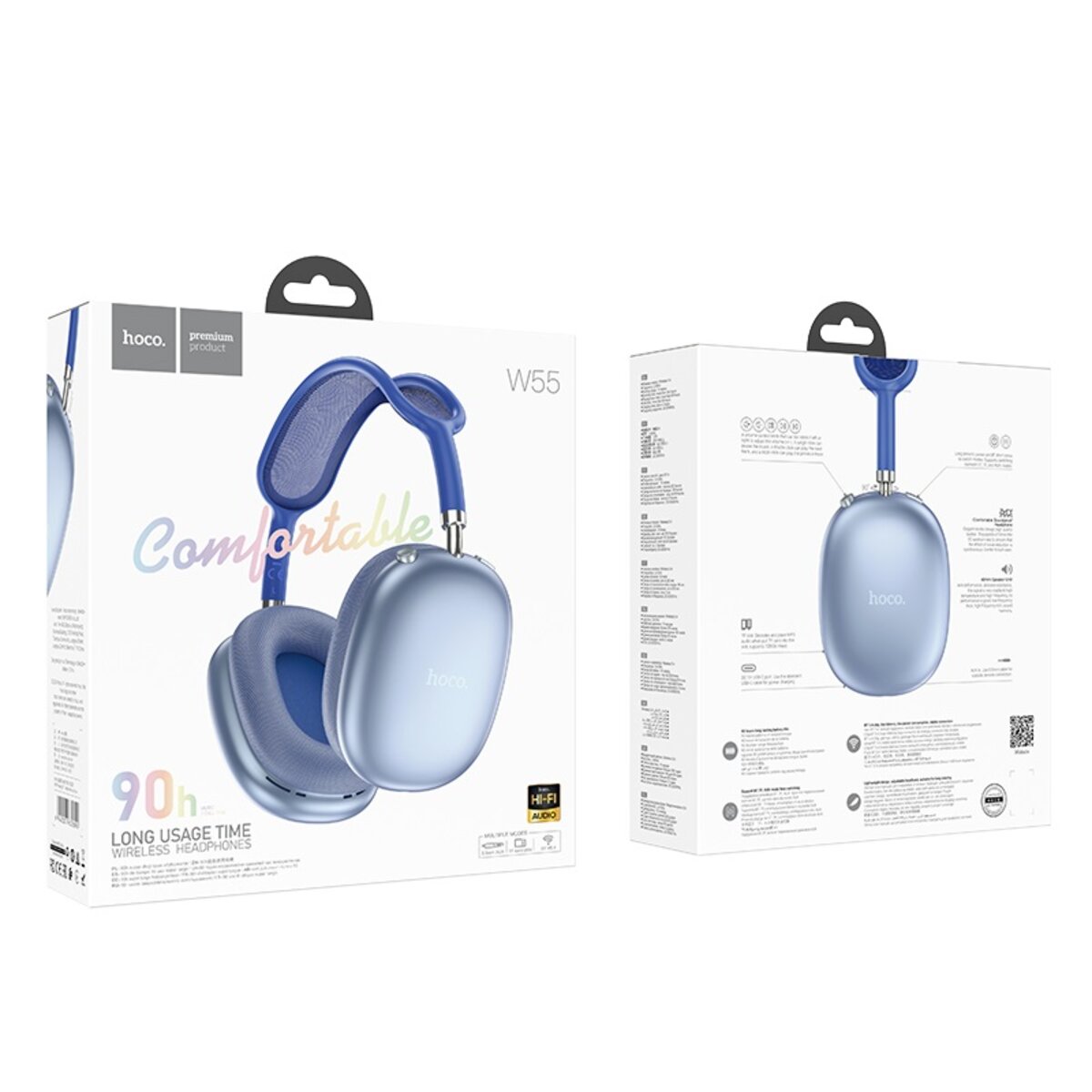 Бездротові навушники HOCO W55 Pleasing BT headphones Sky Blue Фотографія №2 Бездротові навушники HOCO W55 Pleasing BT headphones Sky Blue на малюнкі №2
