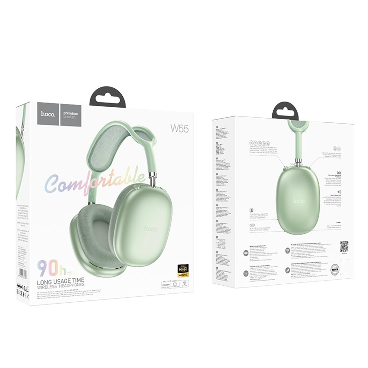 Бездротові навушники HOCO W55 Pleasing BT headphones Green Фотографія №2 Бездротові навушники HOCO W55 Pleasing BT headphones Green на малюнкі №2