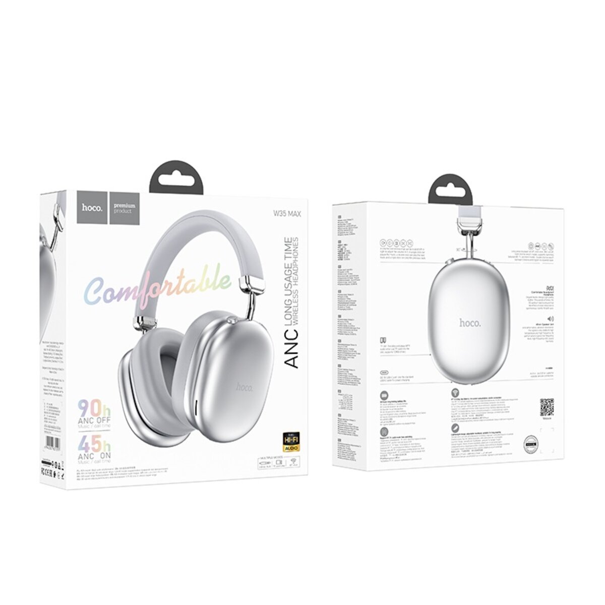 Бездротові навушники HOCO W35 Max Auspicious ANC noise reduction BT headphones Silver на малюнкі №2