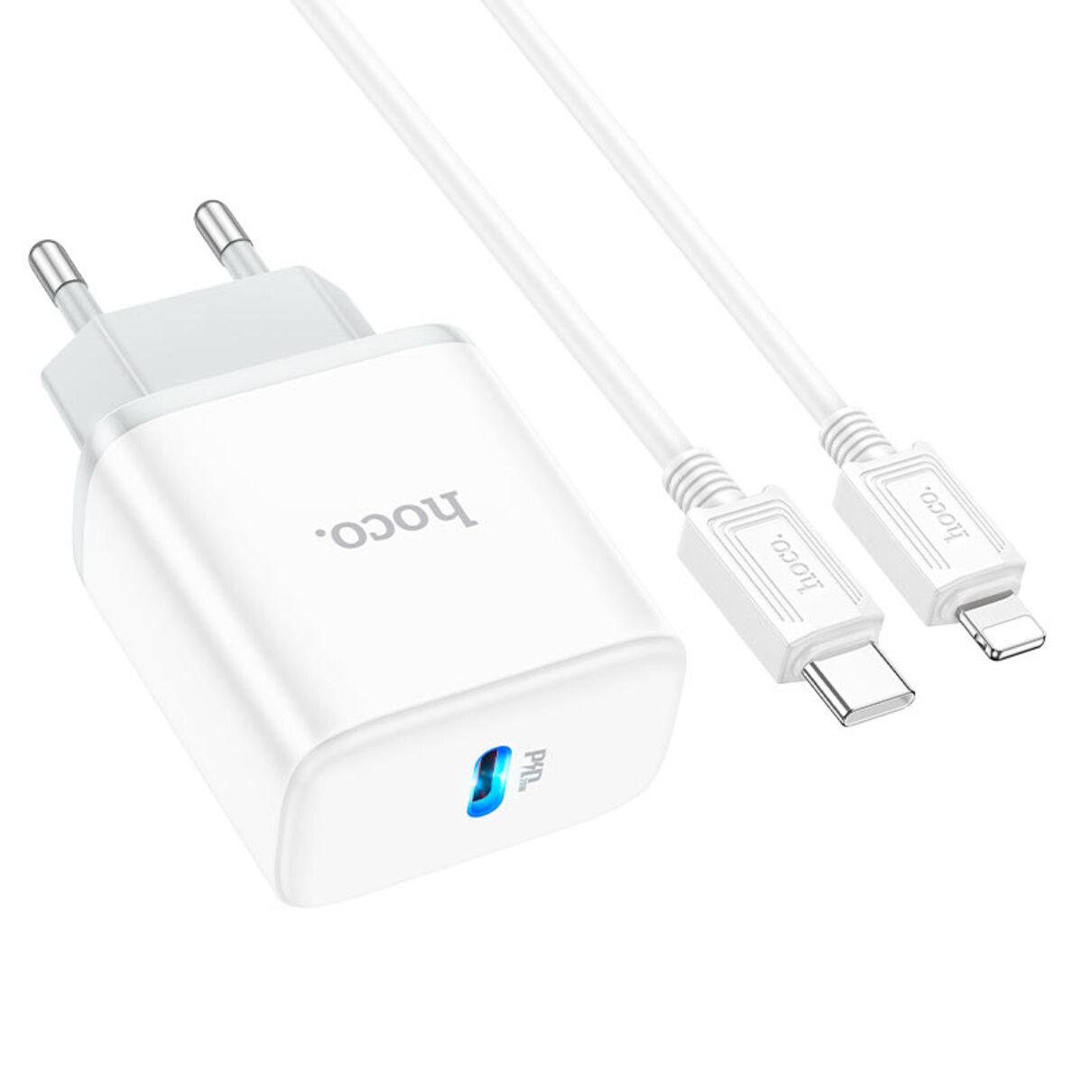 Мережевий зарядний пристрій HOCO C104A Stage single port PD20W charger set (C to iP)(EU) White на картинке №5