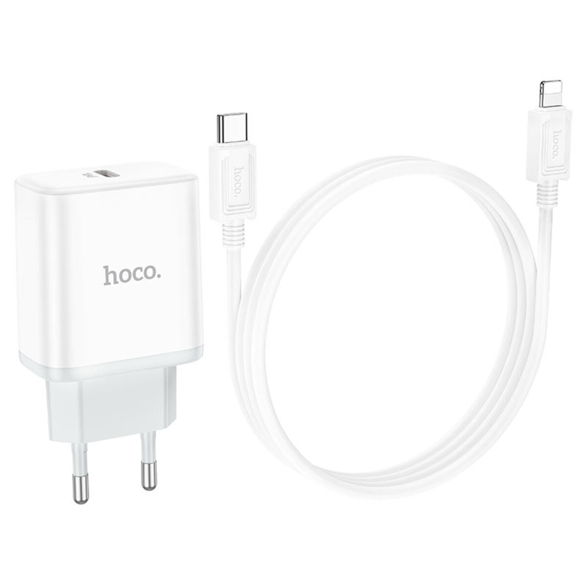 Мережевий зарядний пристрій HOCO C104A Stage single port PD20W charger set (C to iP)(EU) White на картинке №6