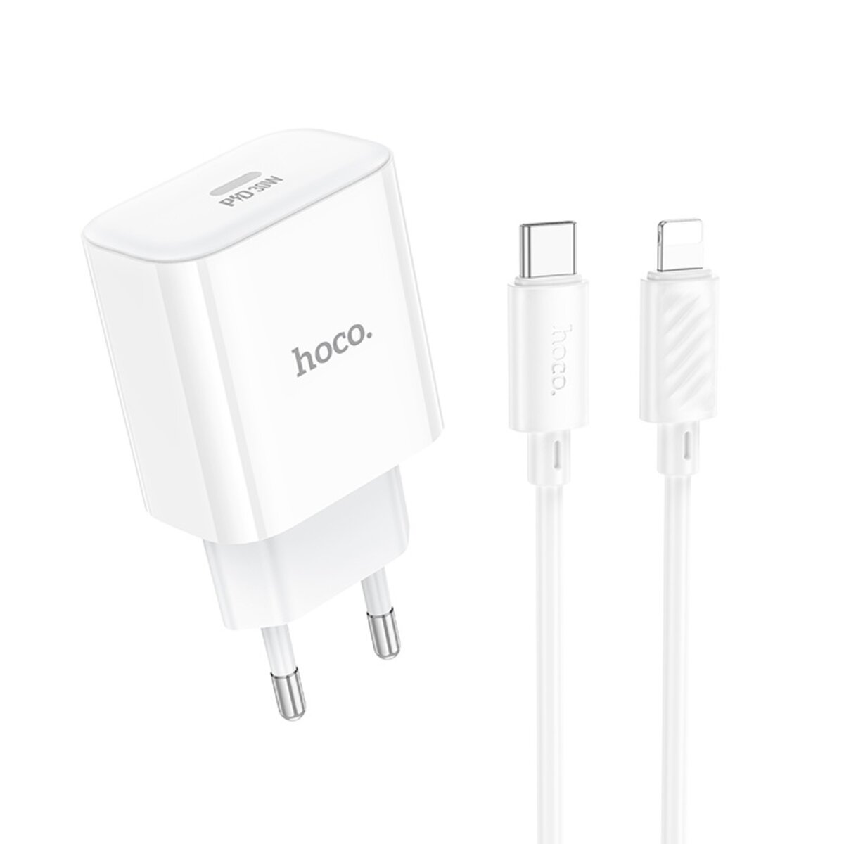 Мережевий зарядний пристрій HOCO C76A Pro Majestic single port PD30W charger set (C to iP)(EU) White на малюнкі №1