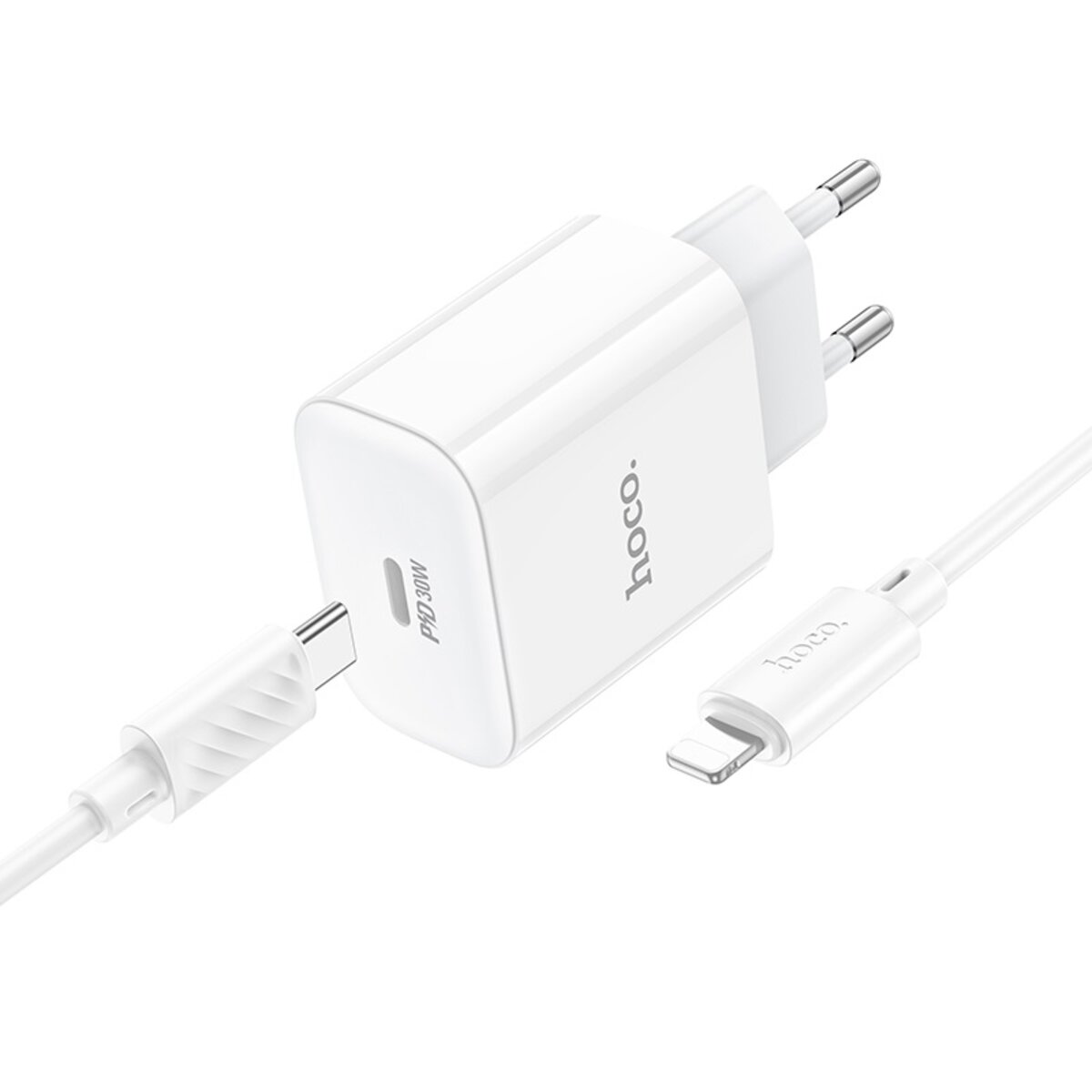 Мережевий зарядний пристрій HOCO C76A Pro Majestic single port PD30W charger set (C to iP)(EU) White на малюнкі №3