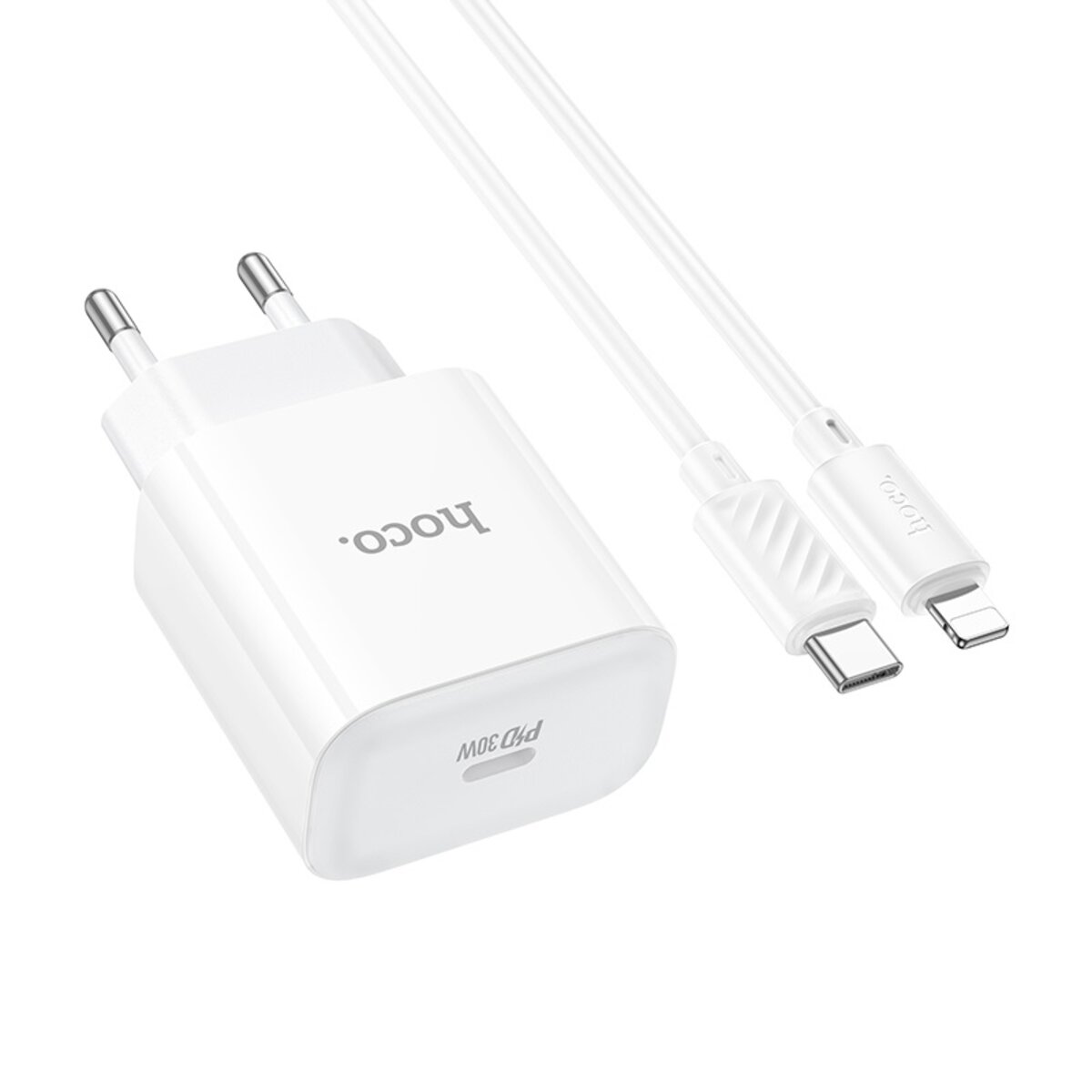 Мережевий зарядний пристрій HOCO C76A Pro Majestic single port PD30W charger set (C to iP)(EU) White на малюнкі №5
