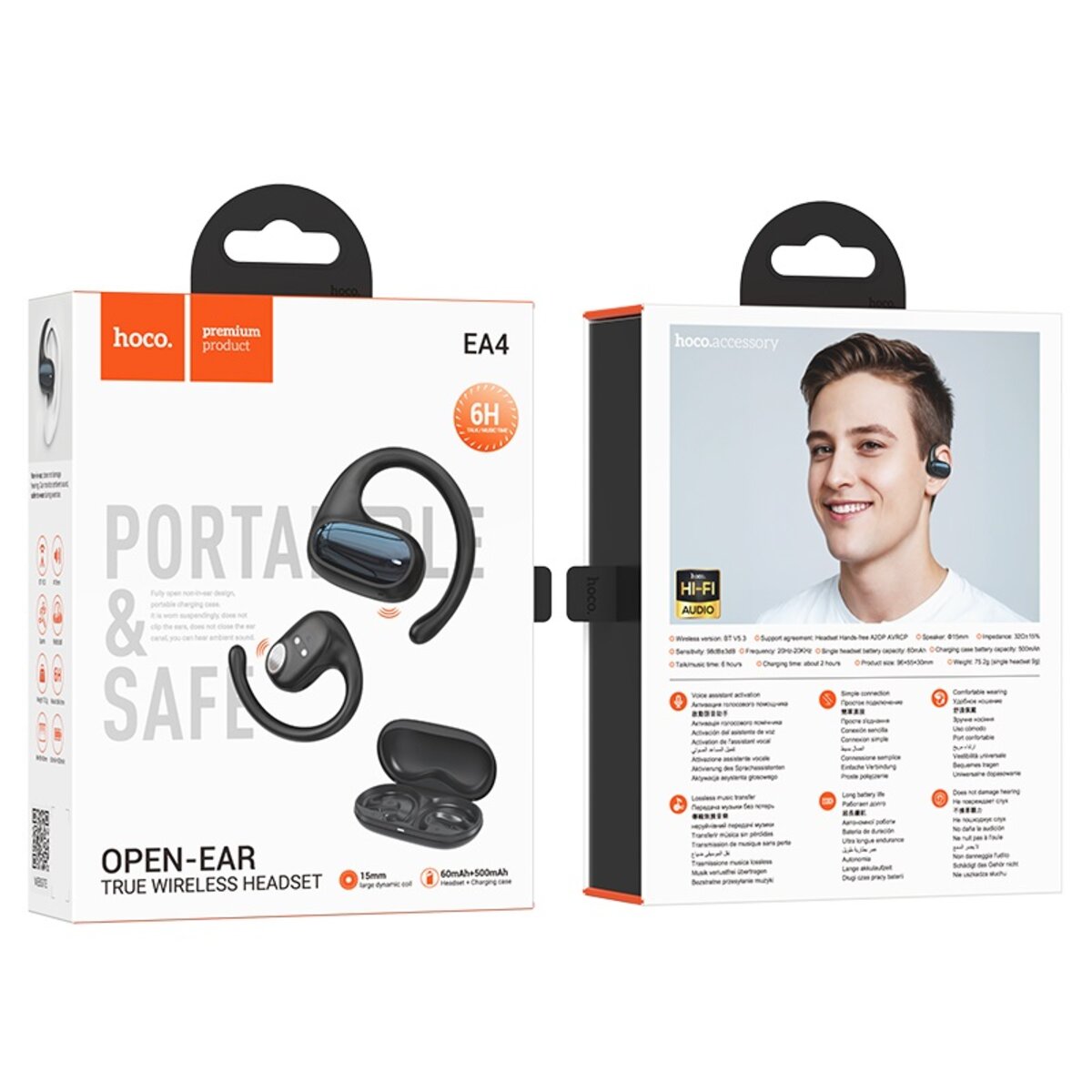 Бездротові навушники HOCO EA4 Cloud open true wireless sleep BT headset Black на картинке №2