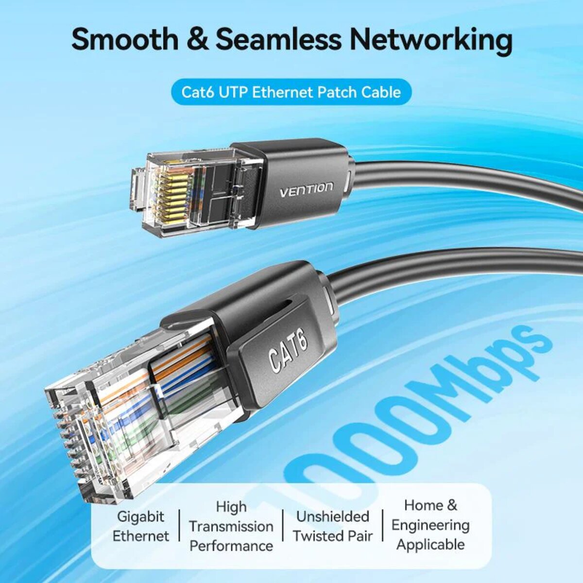 Мережевий кабель Vention Cat6 UTP Patch Cable 1.5M Black (IBRBG) Фотографія №3 Мережевий кабель Vention Cat6 UTP Patch Cable 1.5M Black (IBRBG) на малюнкі №3