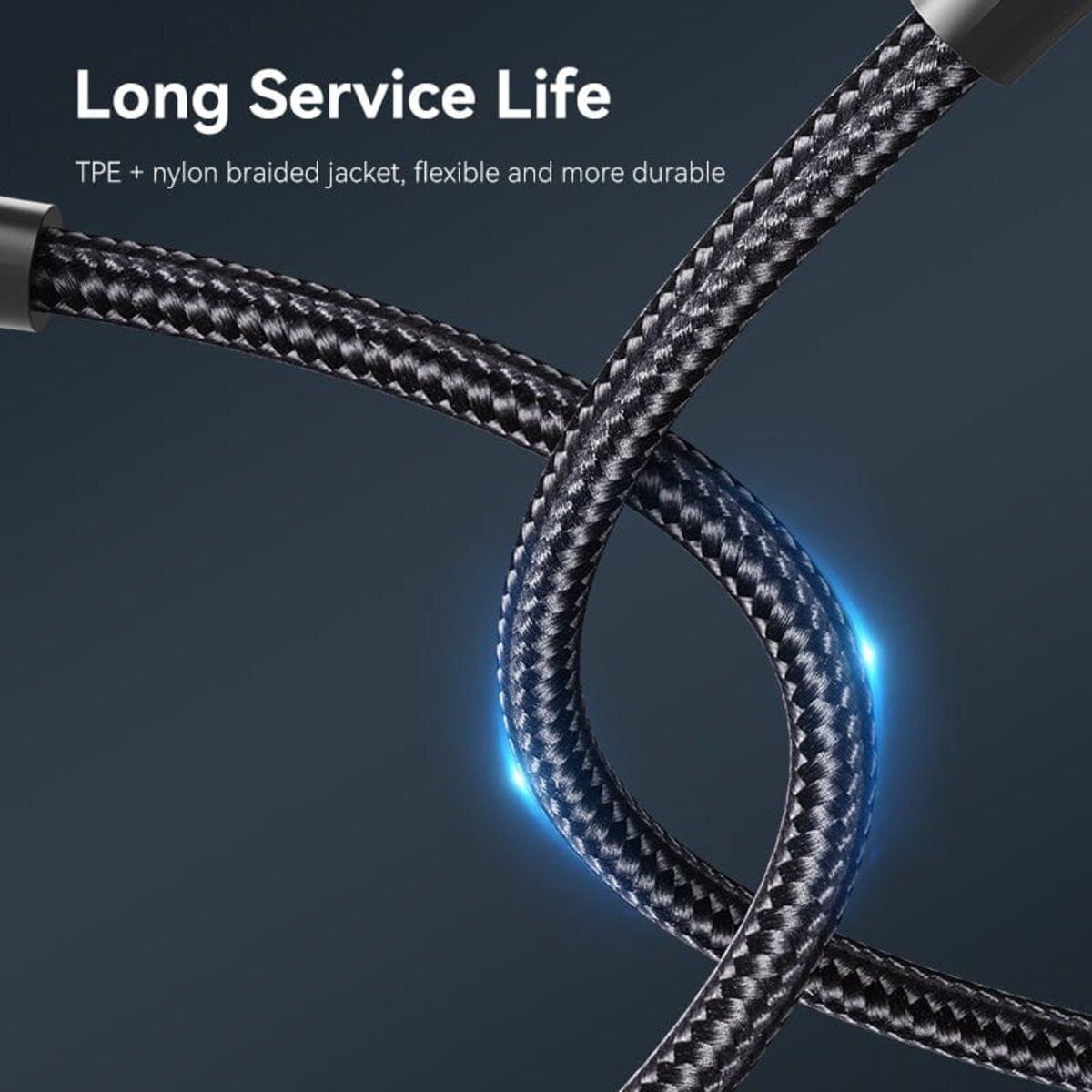 Кабель Vention Nylon Braided USB 2.0 C Male to C Male 3A Cable 2M Black LED Type (TAUBH) на картинке №4