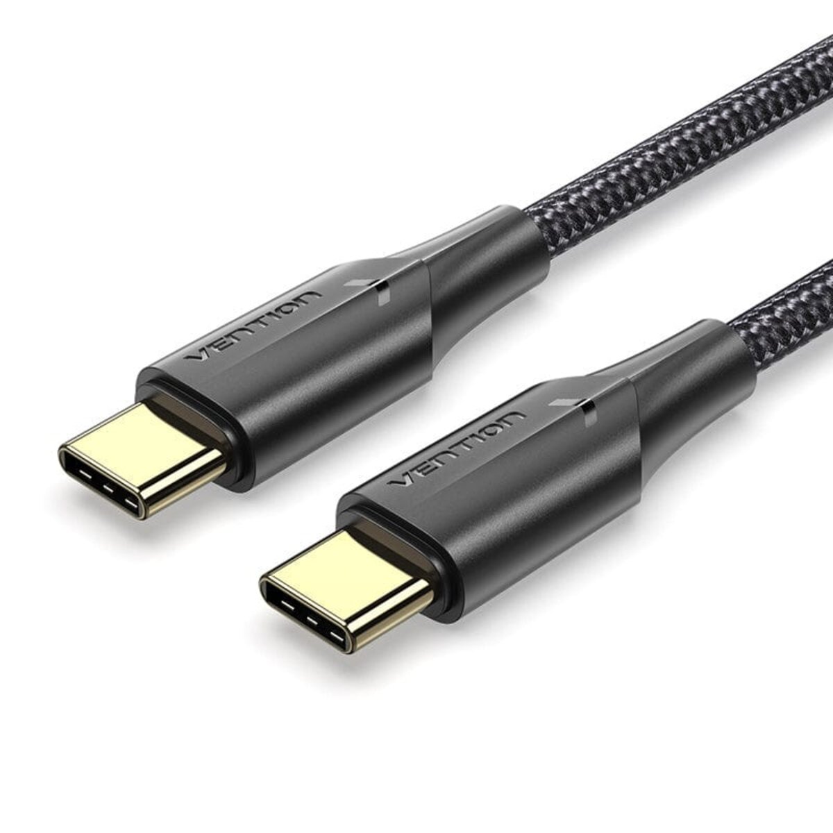 Кабель Vention Nylon Braided USB 2.0 C Male to C Male 3A Cable 2M Black LED Type (TAUBH) на картинке №1