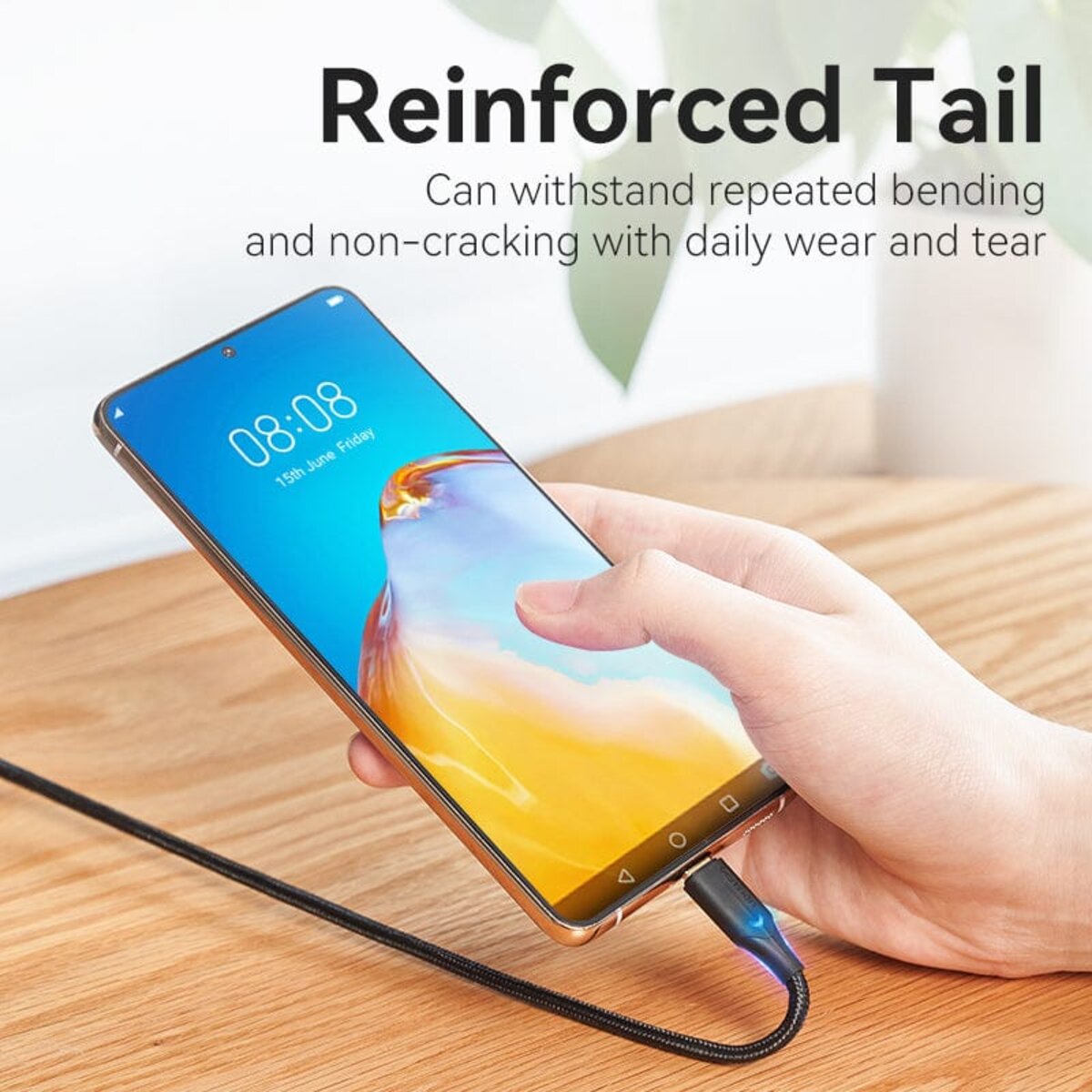 Кабель Vention Nylon Braided USB 2.0 C Male to C Male 3A Cable 2M Black LED Type (TAUBH) на картинке №5