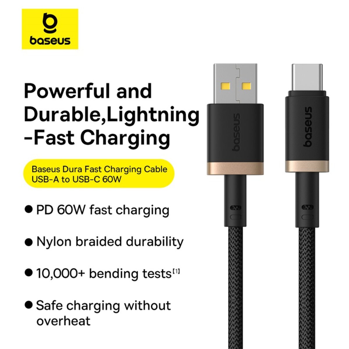 Кабель Baseus Dura Series Fast Charging Cable USB to Type-C 60W 2m Gold+Black на малюнкі №8