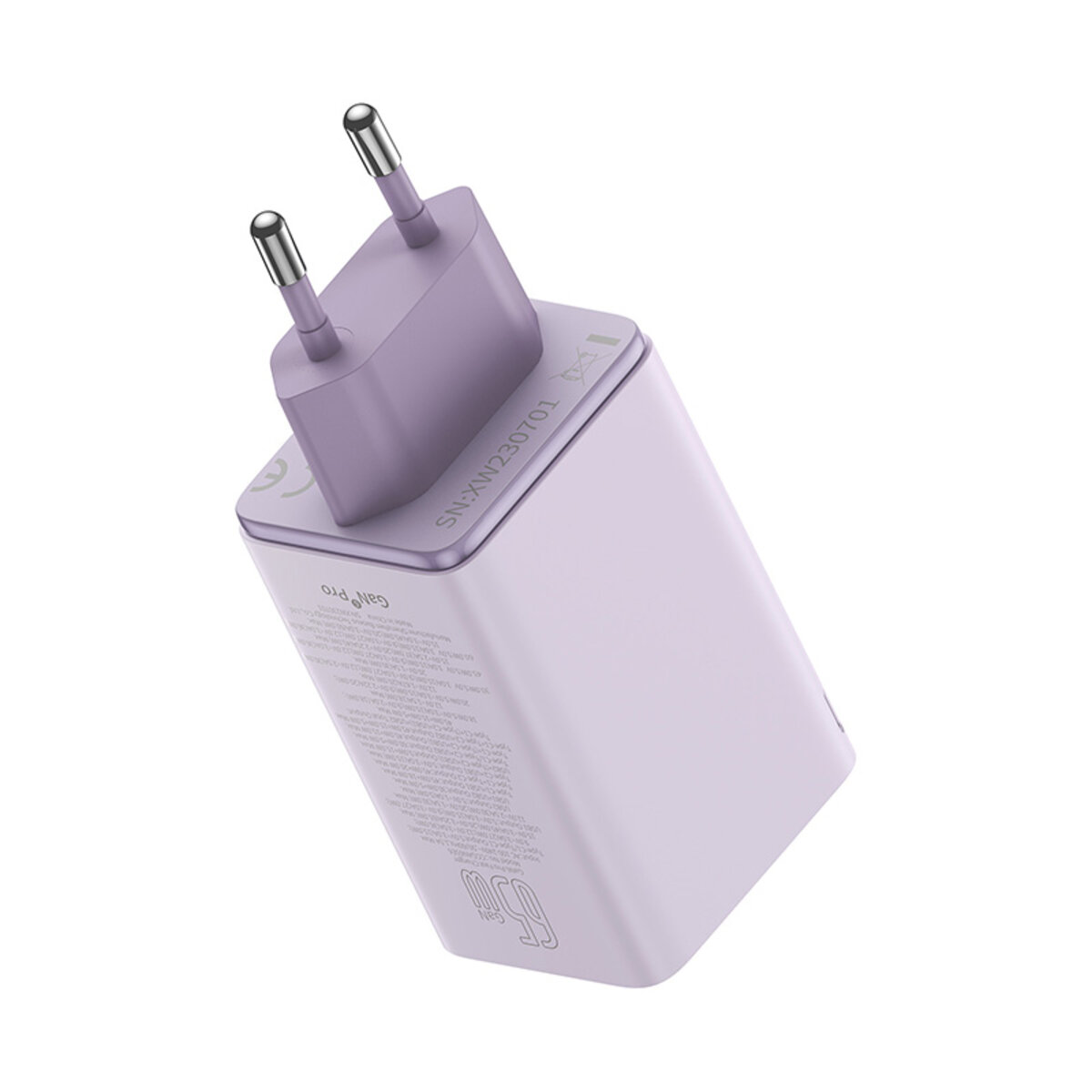 Мережевий зарядний пристрій Baseus GaN6 Pro Fast Charger 2C+2U 65W EU Star Purple(With:Mini White Cable Type-C to Type-C 100W(20V/5A) 1m Star Purple） на малюнкі №5