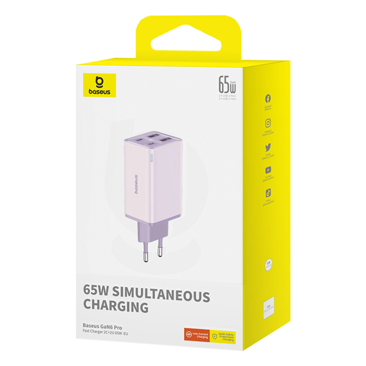 Мережевий зарядний пристрій Baseus GaN6 Pro Fast Charger 2C+2U 65W EU Star Purple(With:Mini White Cable Type-C to Type-C 100W(20V/5A) 1m Star Purple） на малюнкі №2